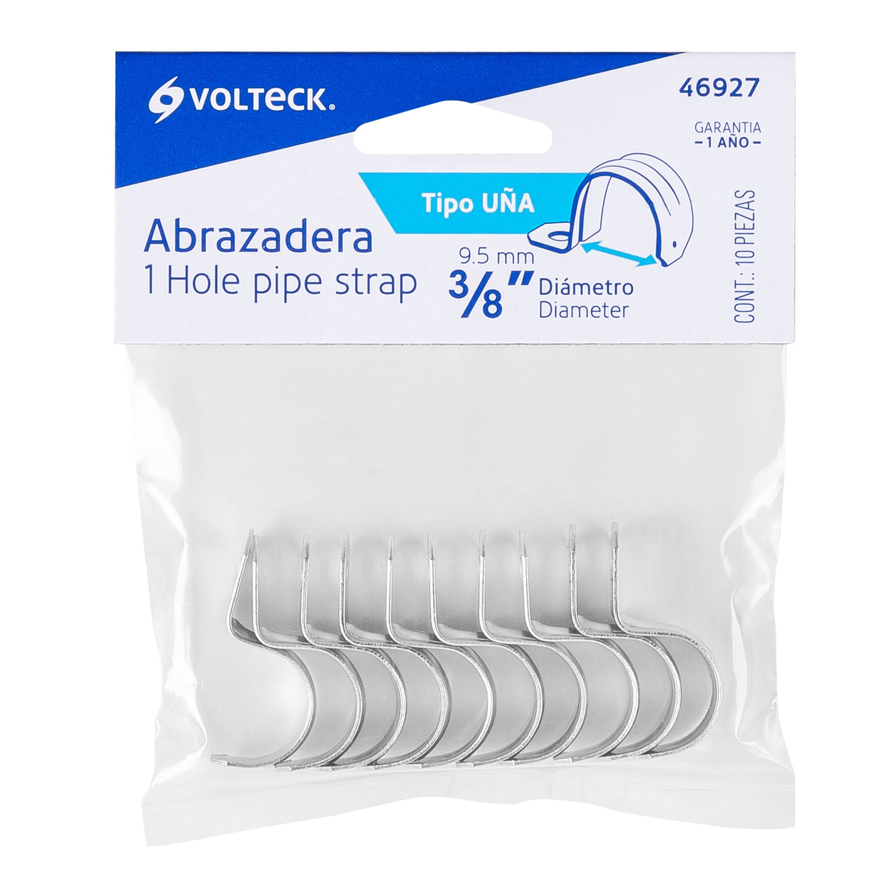 Bolsa c/10 abrazaderas tipo uña 3/8" p/tubo pared delgada