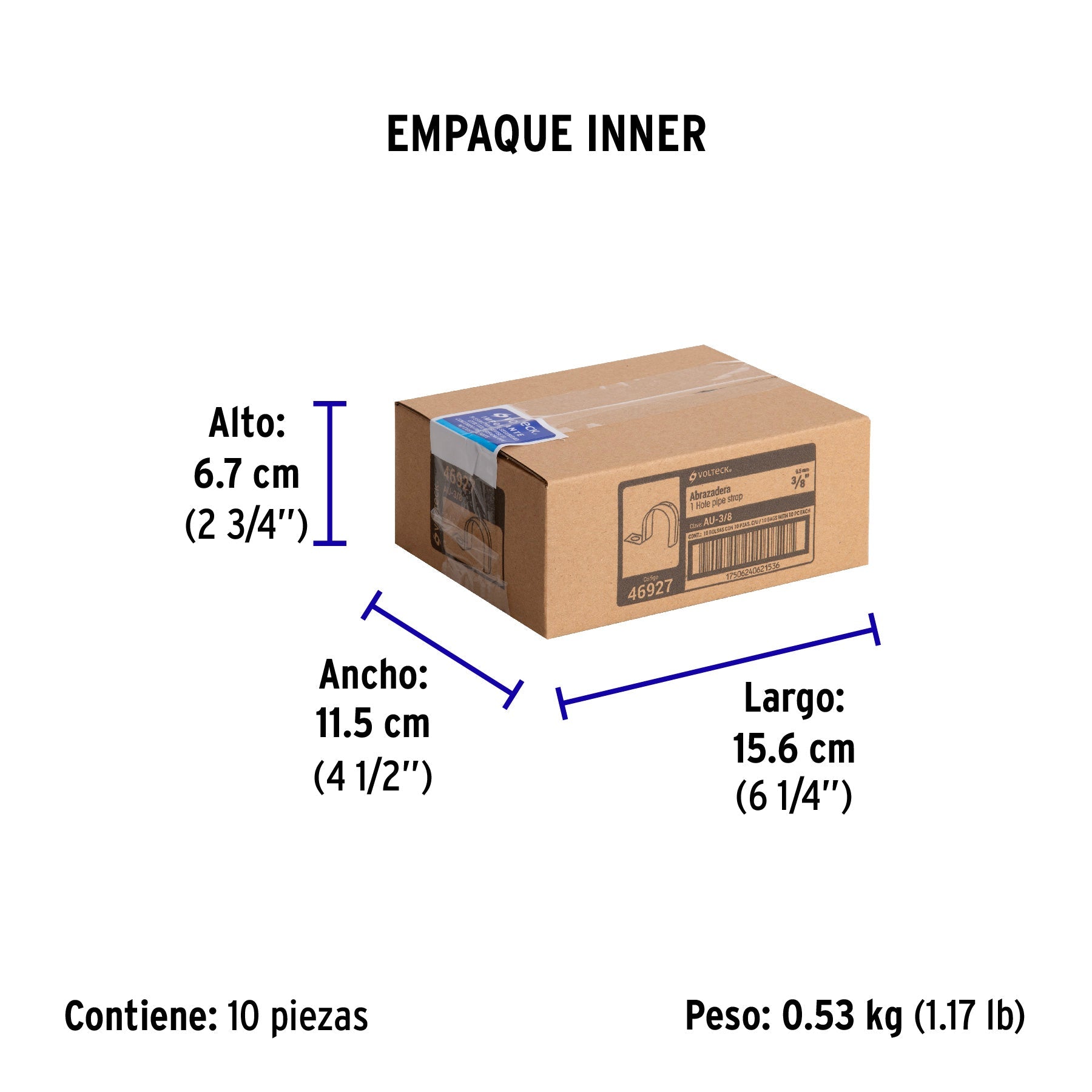 Bolsa c/10 abrazaderas tipo uña 3/8" p/tubo pared delgada - Empaque