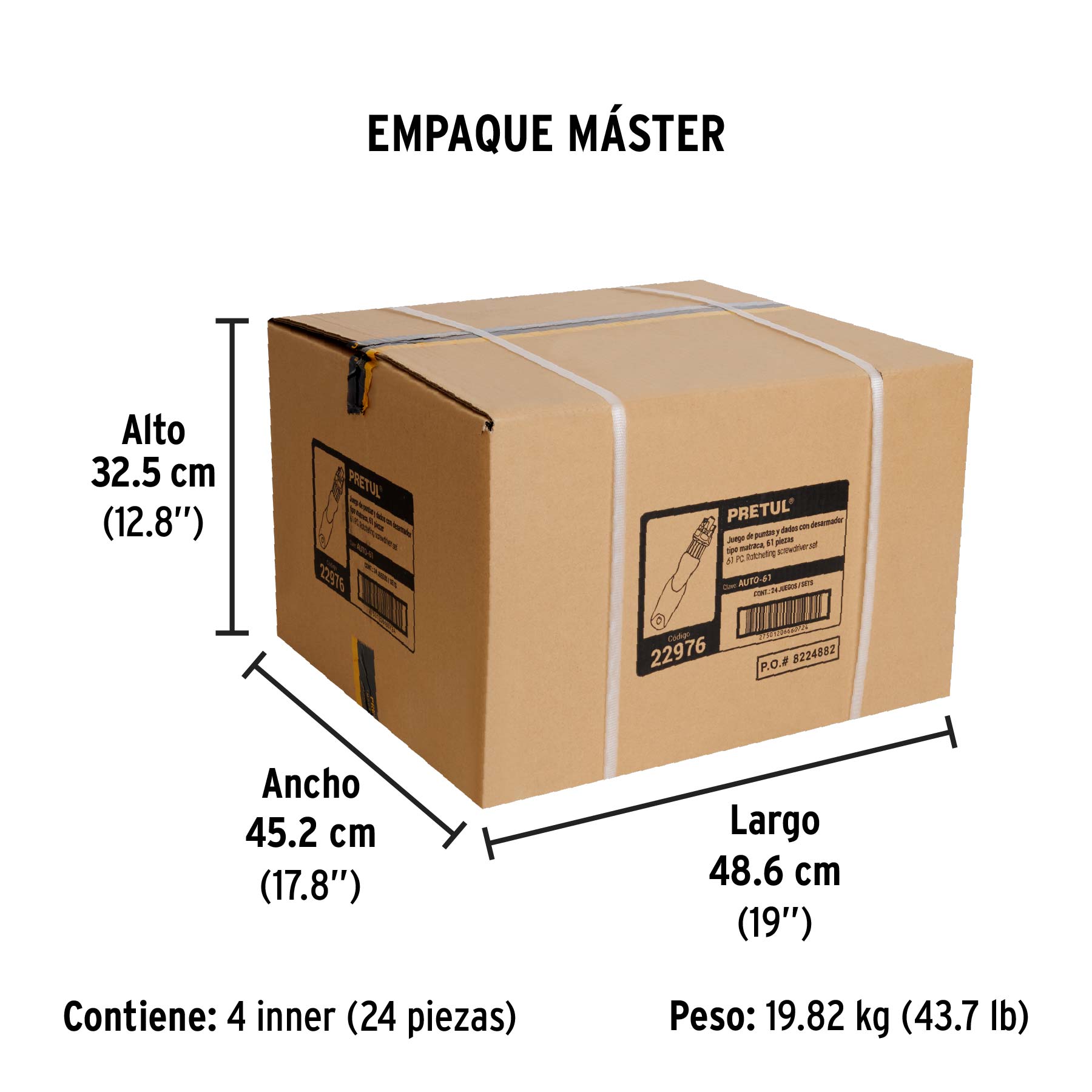 Desarmador tipo matraca con 35 puntas y 18 dados, PRETUL - Empaque