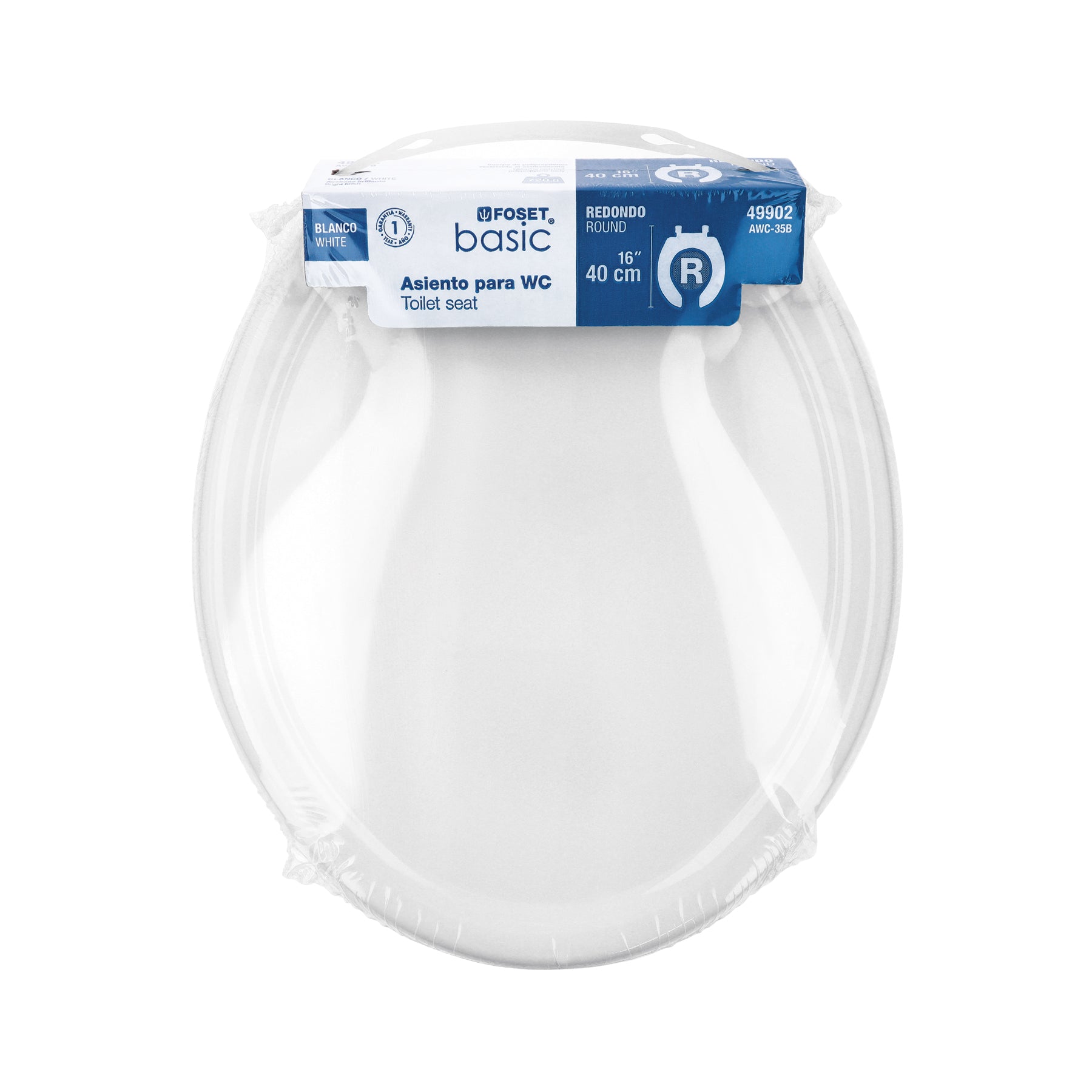 Asiento redondo ligero con tapa para WC, blanco, FOSET BASIC