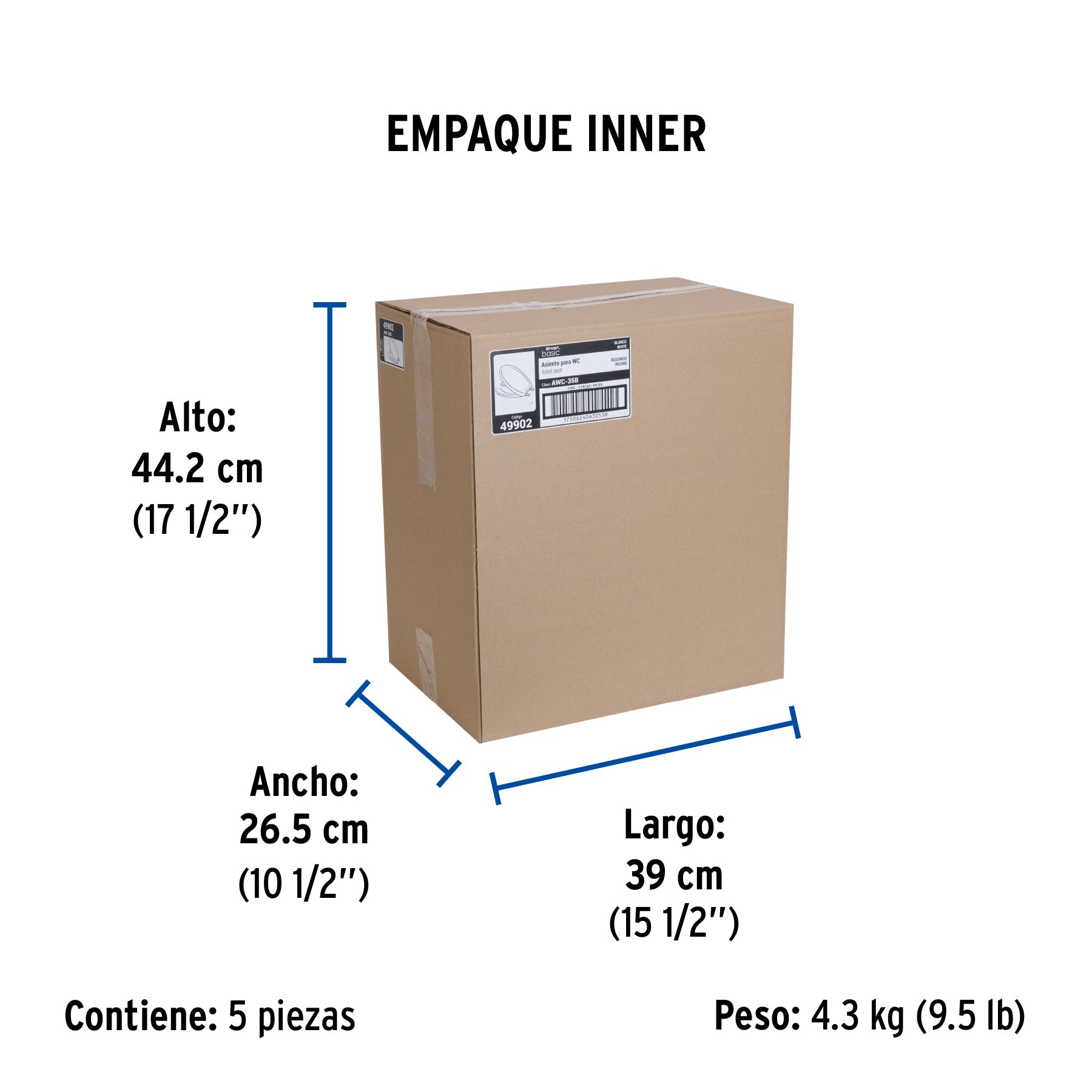Asiento redondo ligero con tapa para WC, blanco, FOSET BASIC - Empaque
