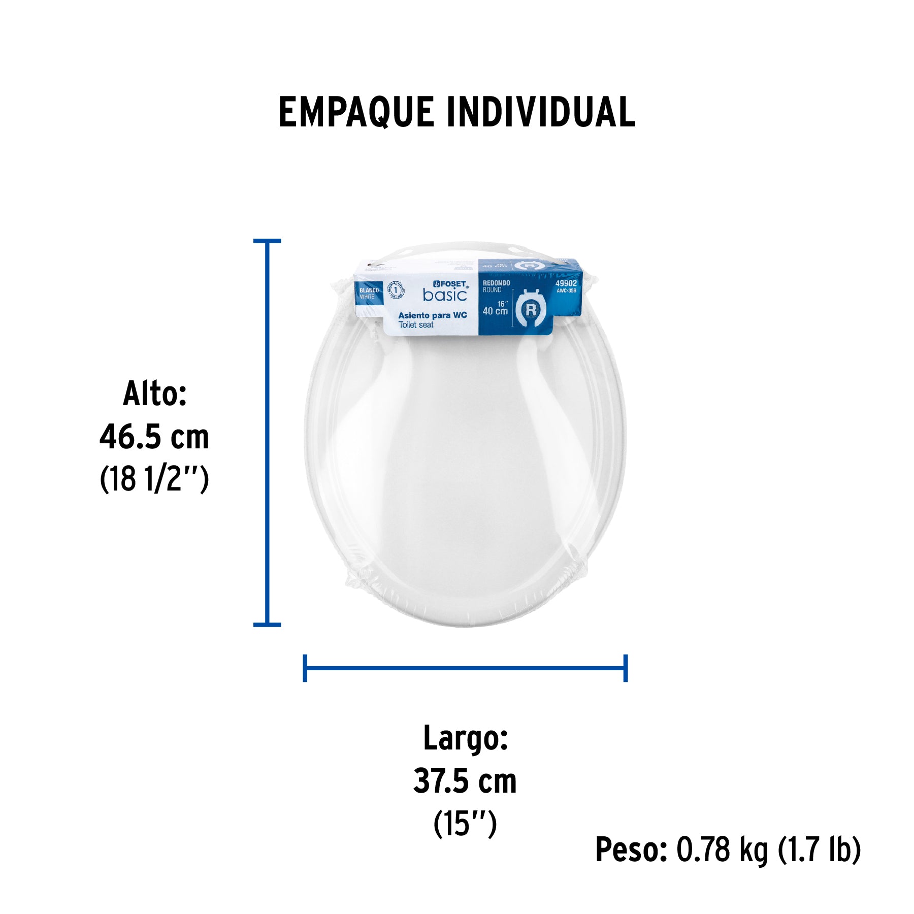 Asiento redondo ligero con tapa para WC, blanco, FOSET BASIC - Empaque
