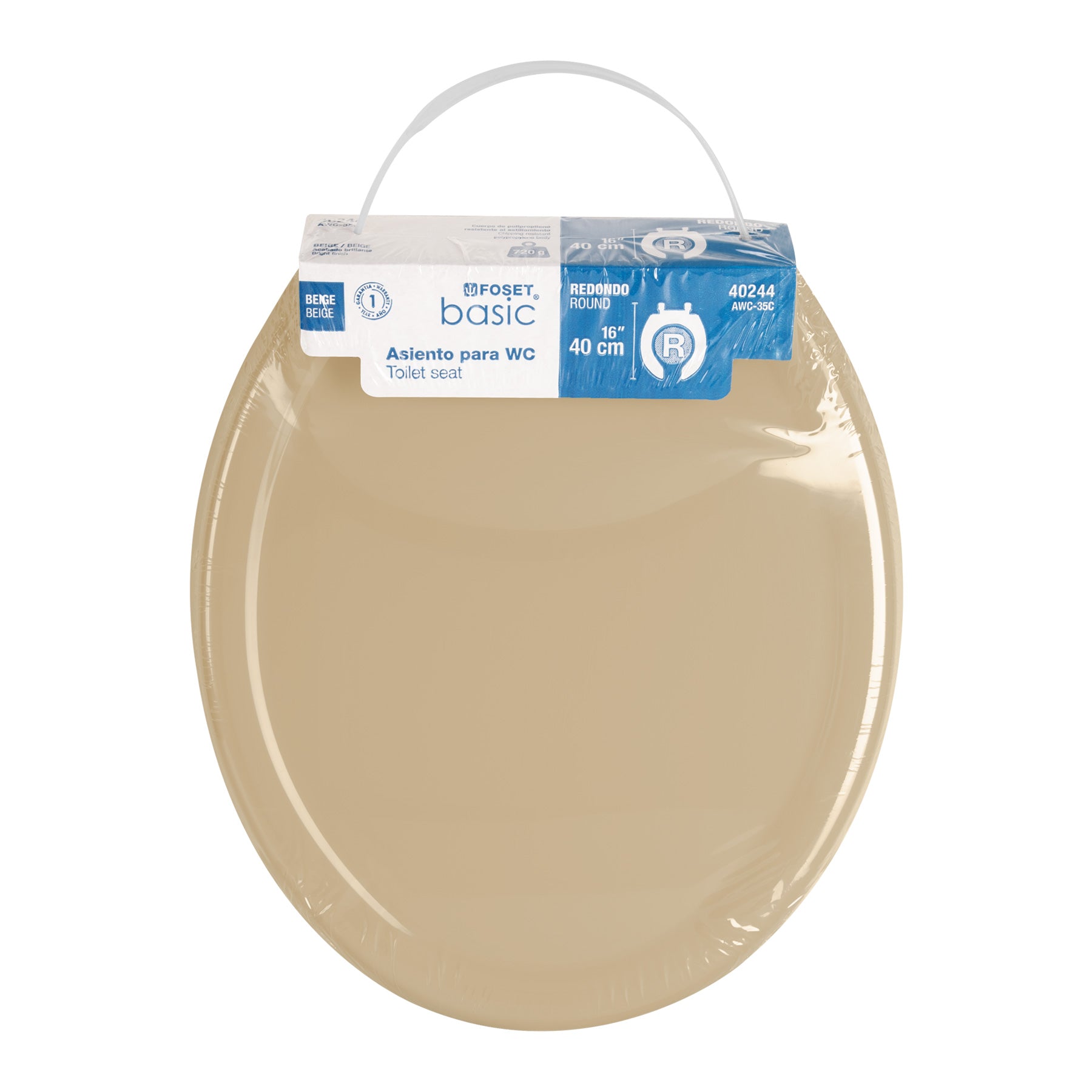Asiento redondo ligero con tapa para WC, beige, FOSET BASIC