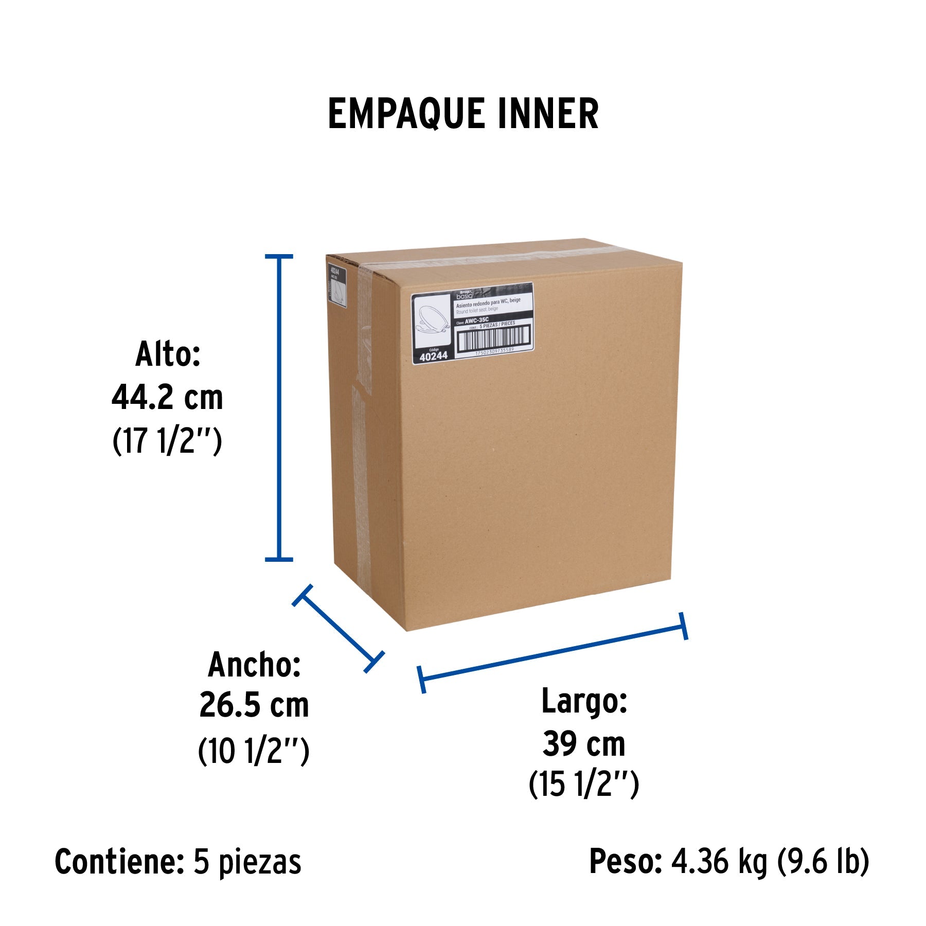 Asiento redondo ligero con tapa para WC, beige, FOSET BASIC - Empaque