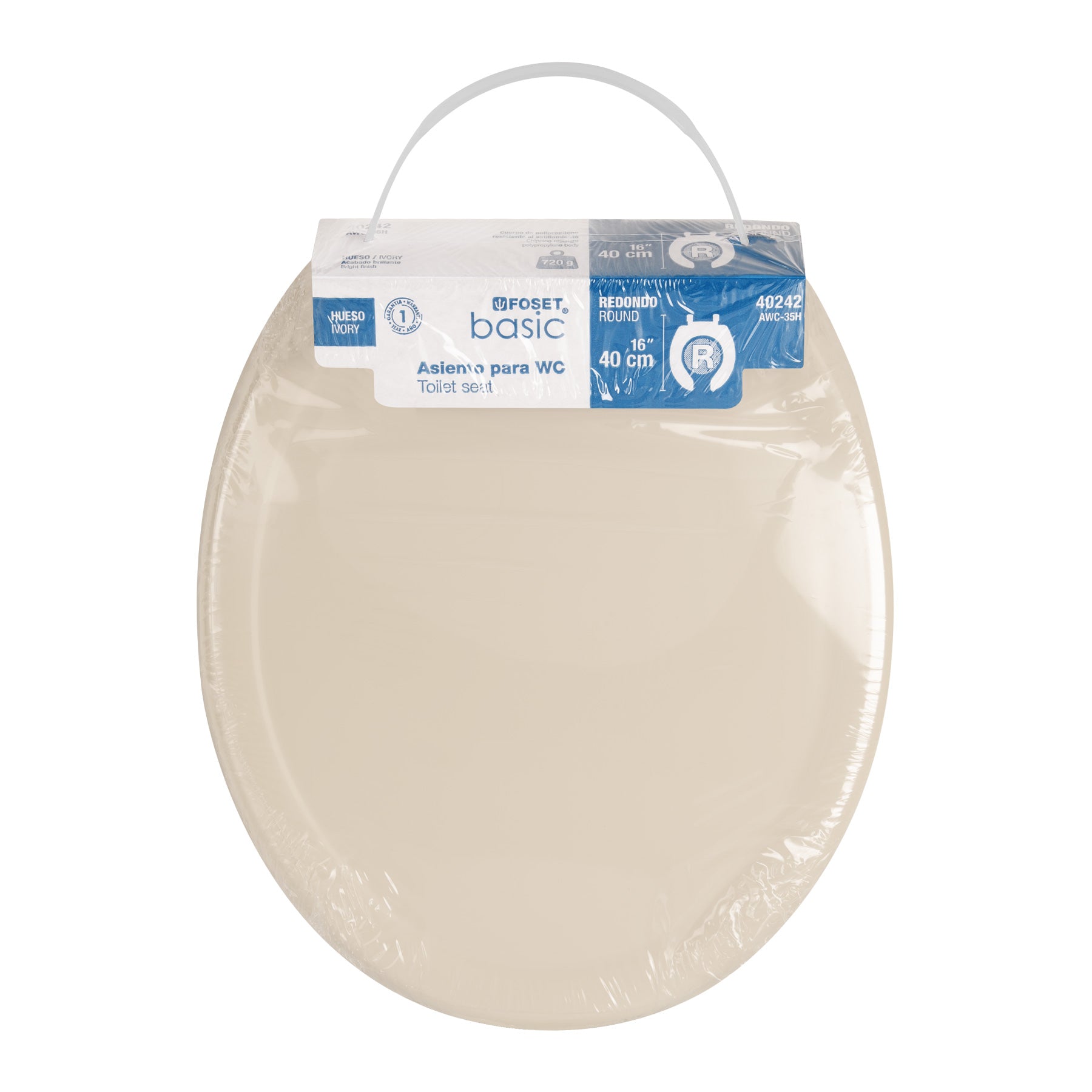 Asiento redondo ligero con tapa para WC, hueso, FOSET BASIC