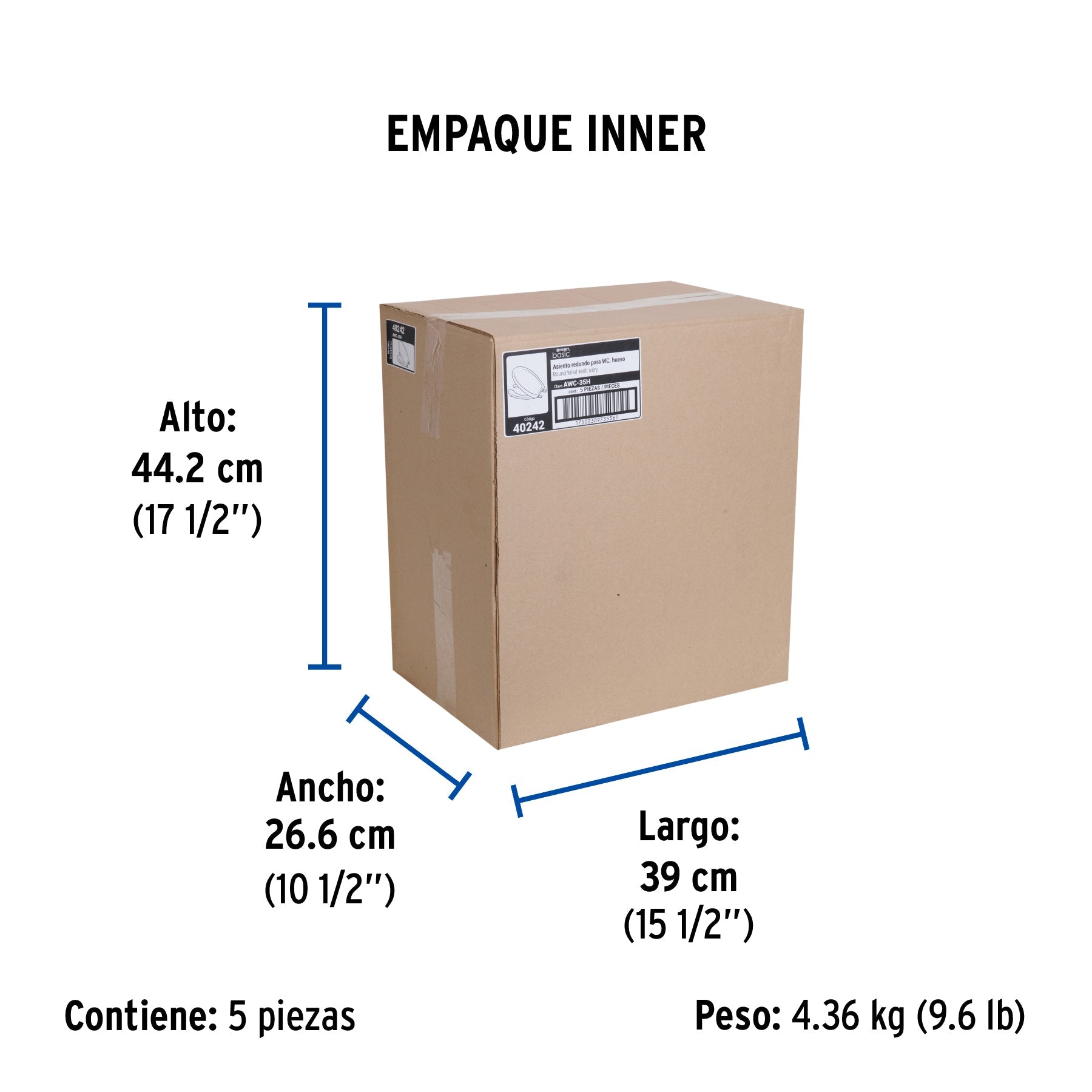 Asiento redondo ligero con tapa para WC, hueso, FOSET BASIC - Empaque