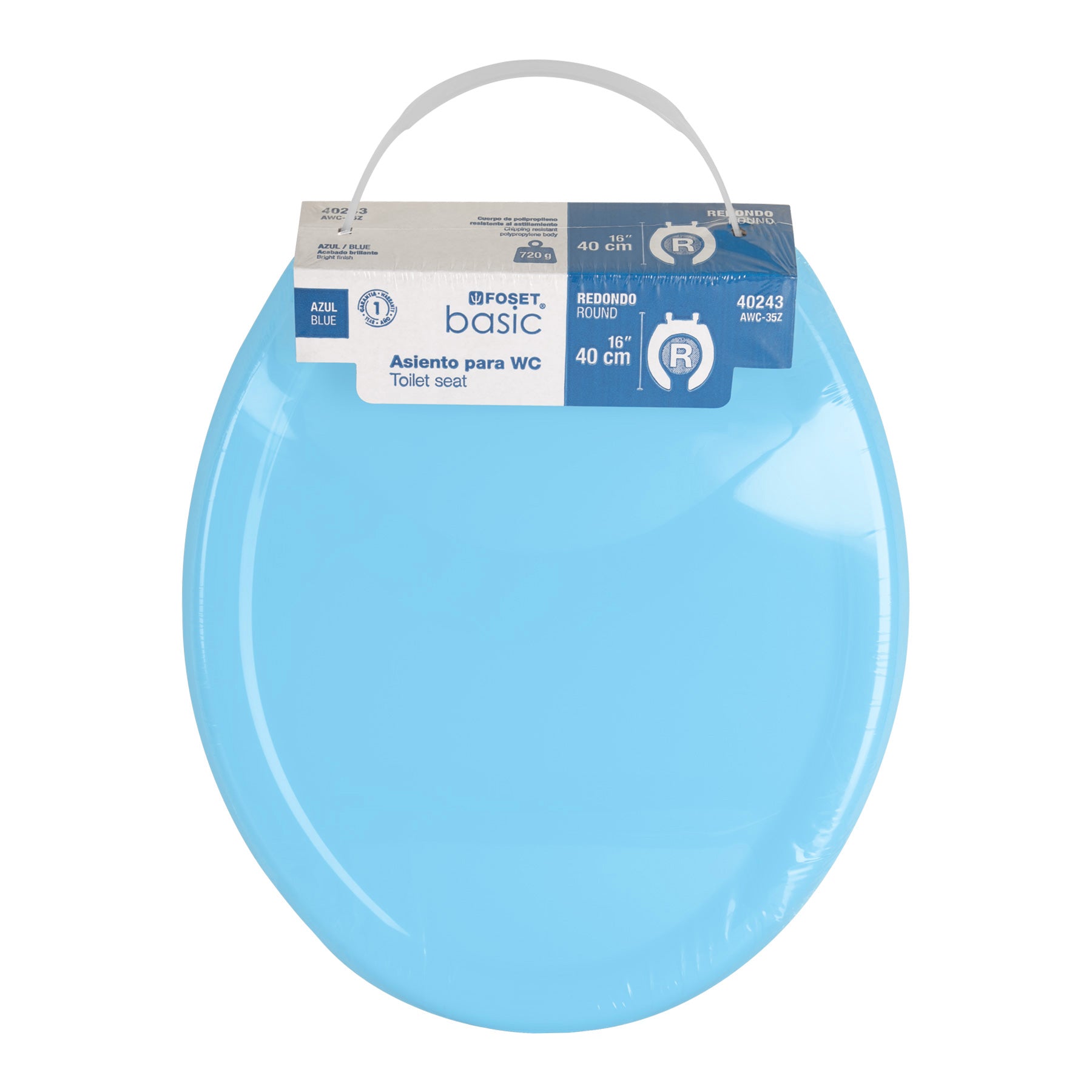 Asiento redondo ligero con tapa para WC, azul, FOSET BASIC
