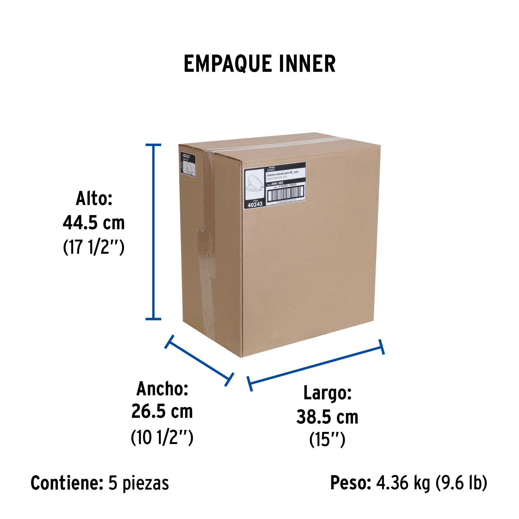 Asiento redondo ligero con tapa para WC, azul, FOSET BASIC - Empaque