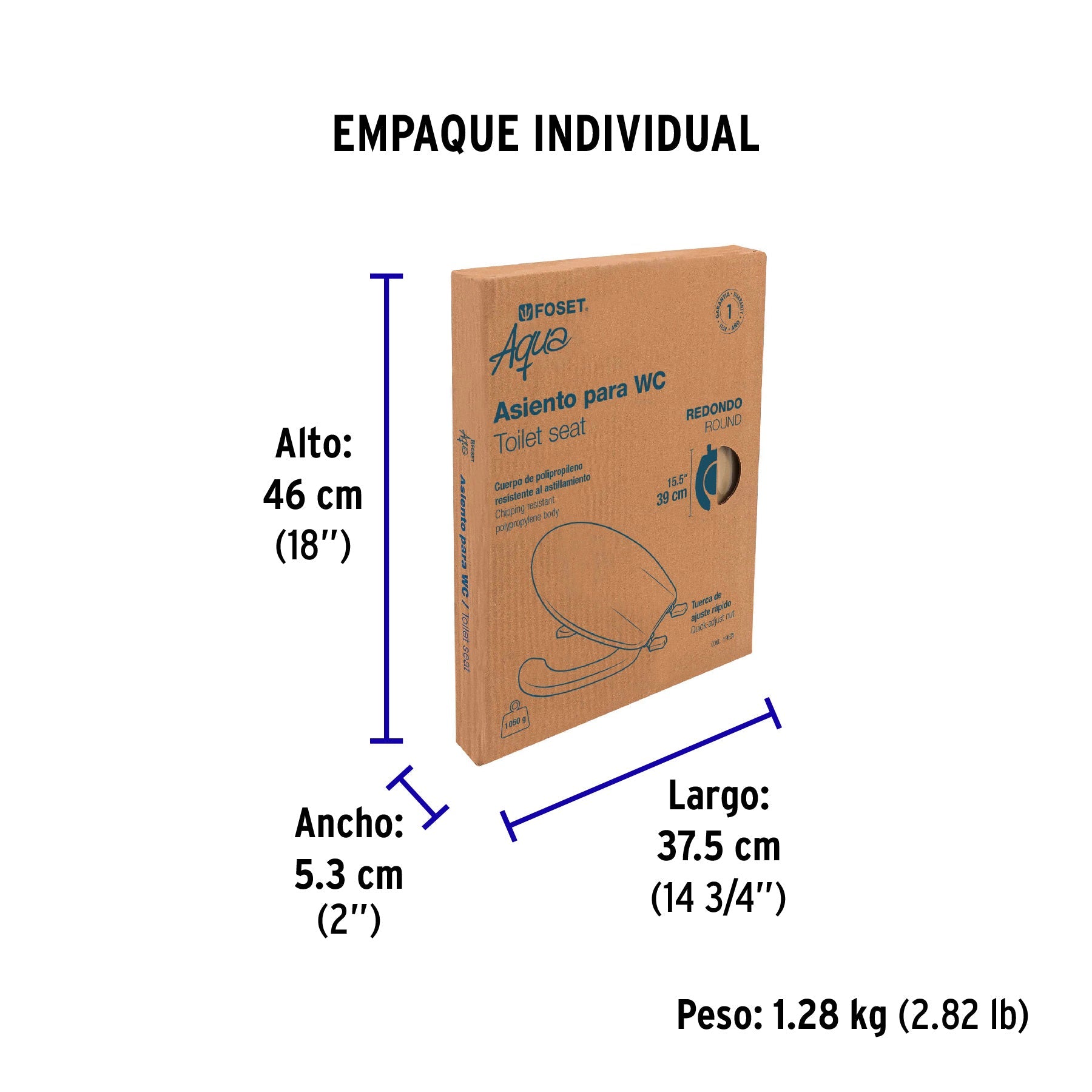 Asiento redondo con tapa para WC, abierto, beige, FOSET - Empaque