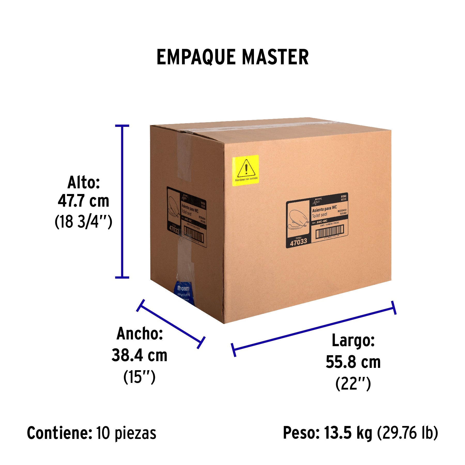 Asiento redondo con tapa para WC, abierto, beige, FOSET - Empaque