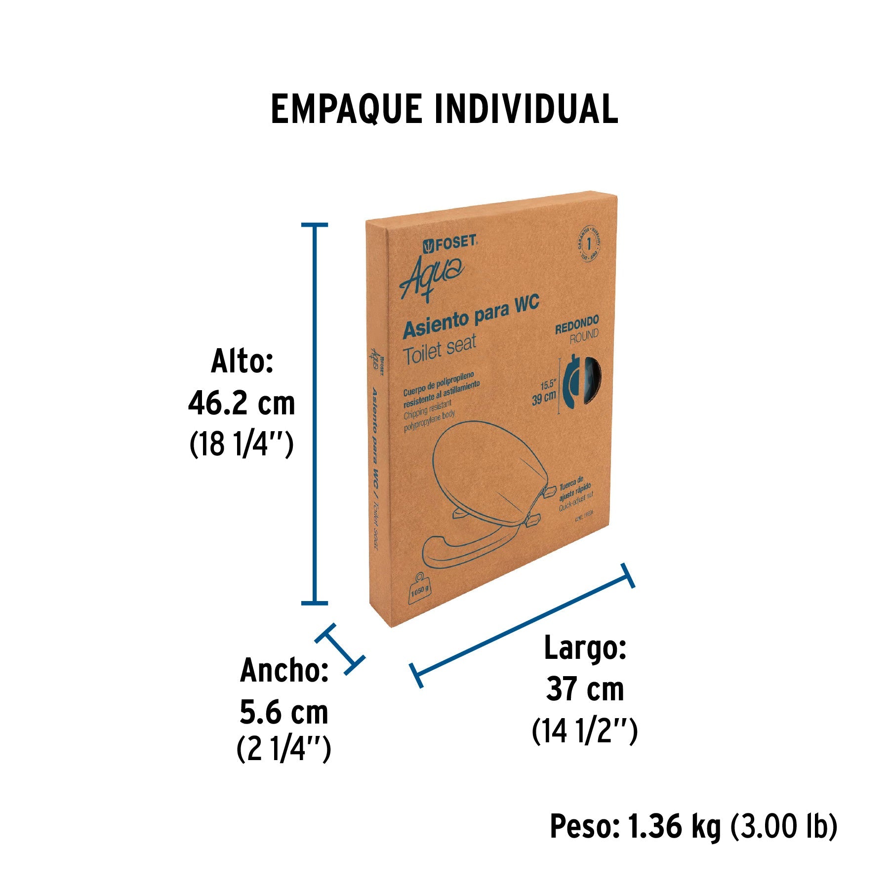 Asiento redondo con tapa para WC, abierto, azul, FOSET - Empaque