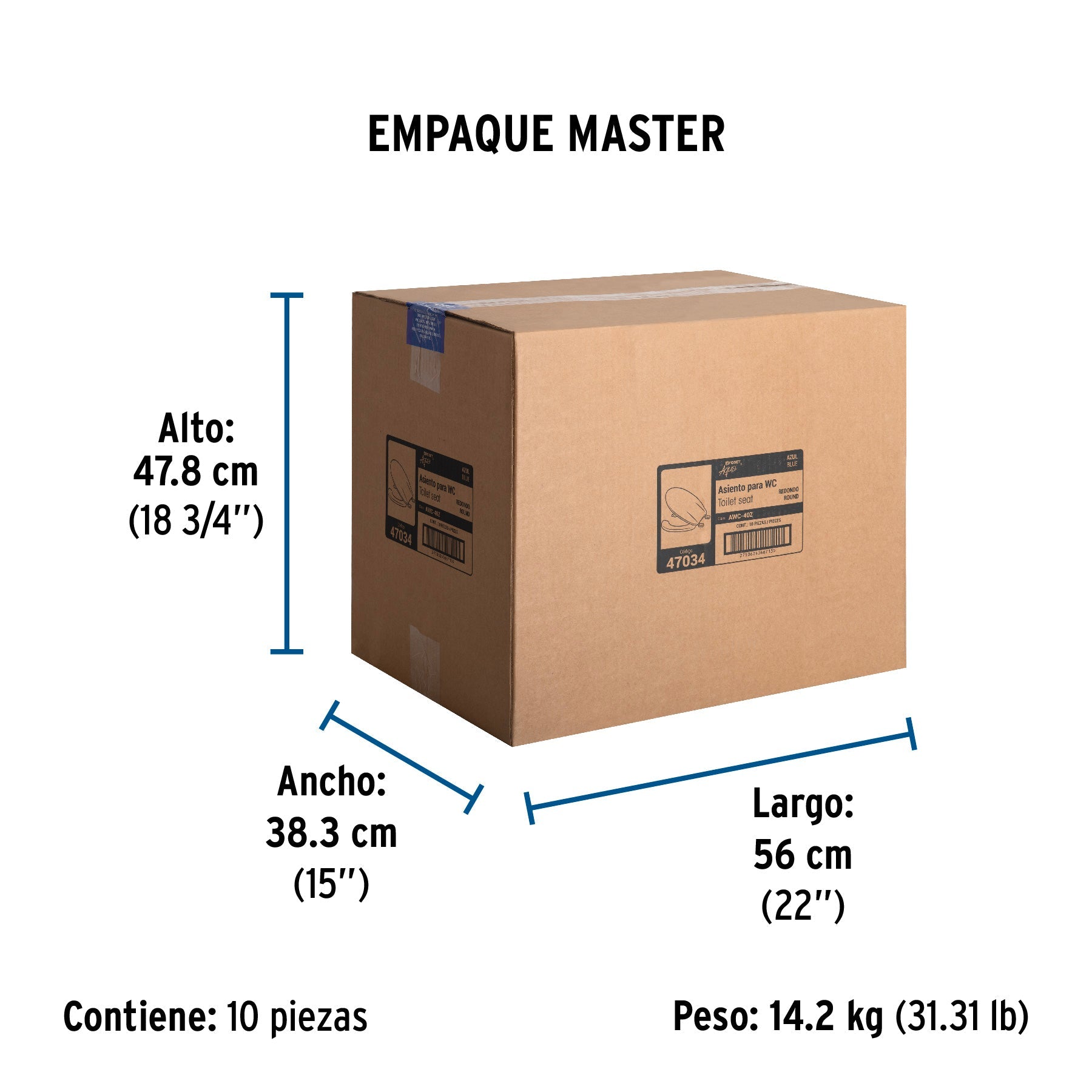 Asiento redondo con tapa para WC, abierto, azul, FOSET - Empaque