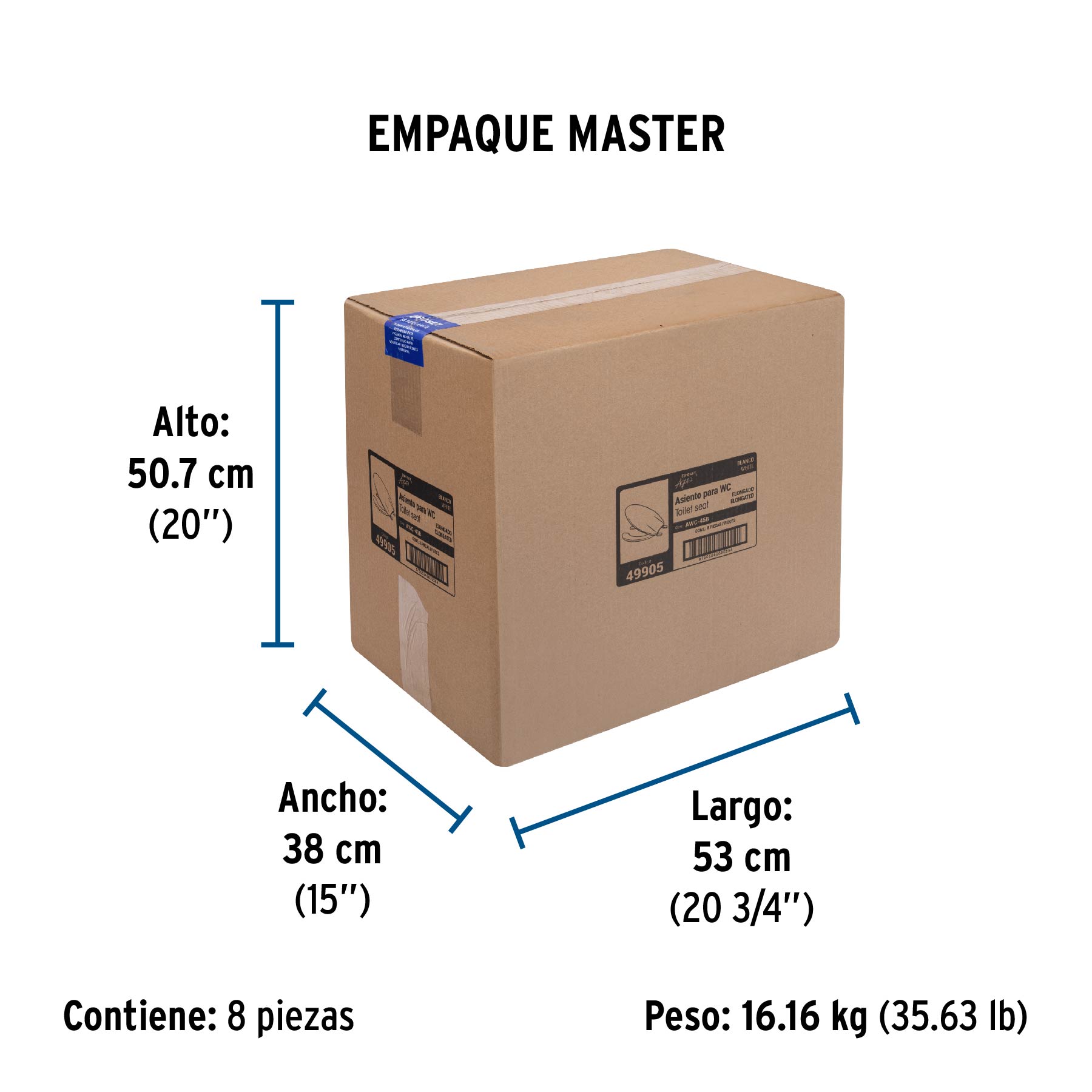 Asiento alargado con tapa para WC, abierto, blanco, FOSET - Empaque