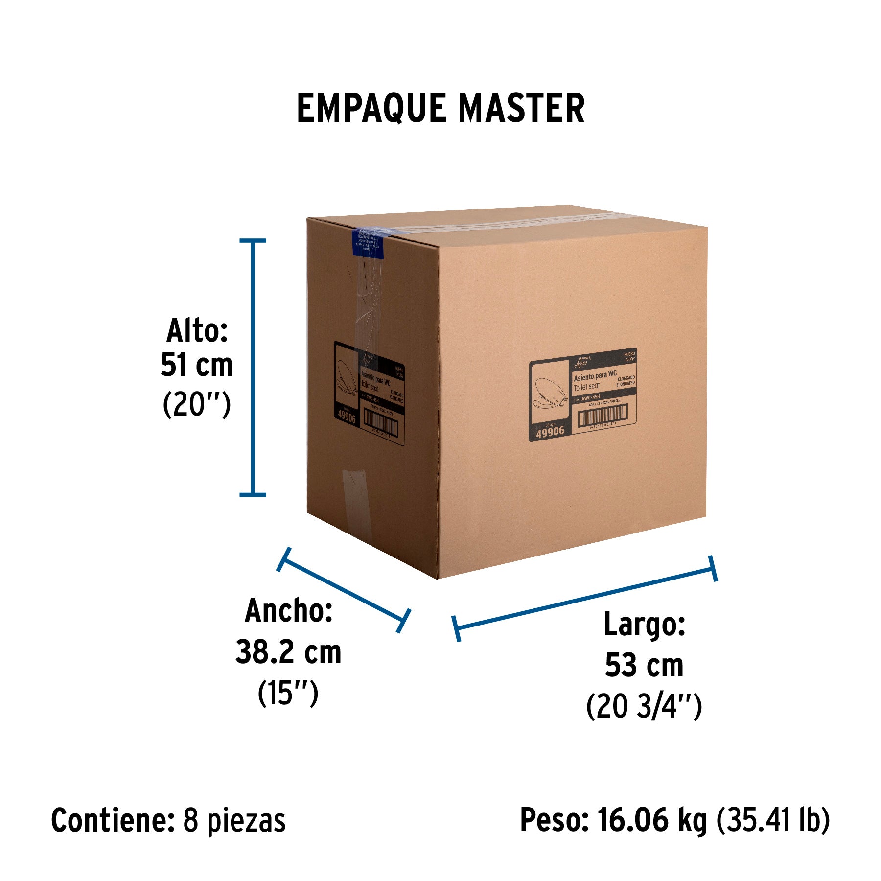 Asiento alargado con tapa para WC, abierto, hueso, FOSET - Empaque
