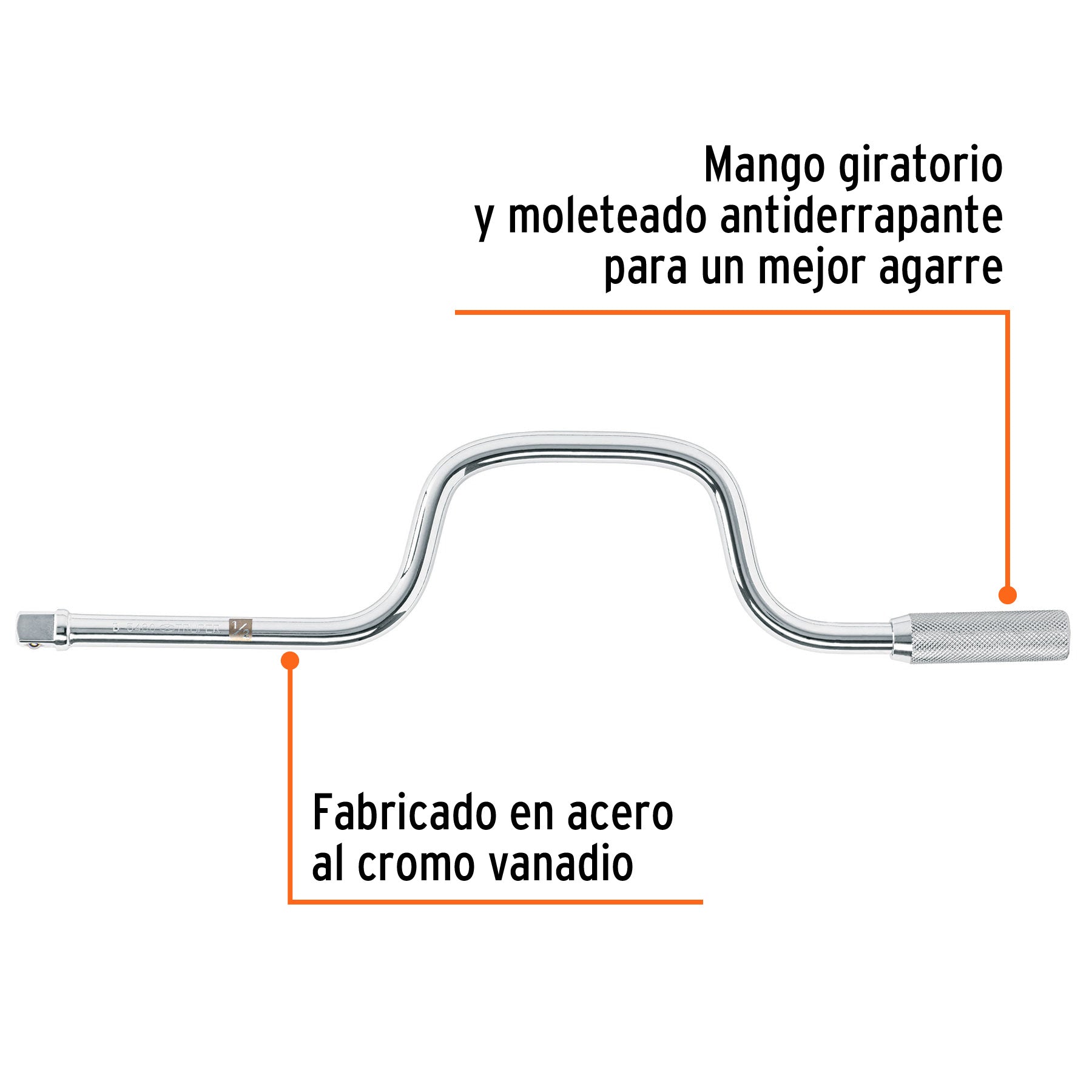 Mango cuadro 1/2" berbiquí, largo 18", TRUPER