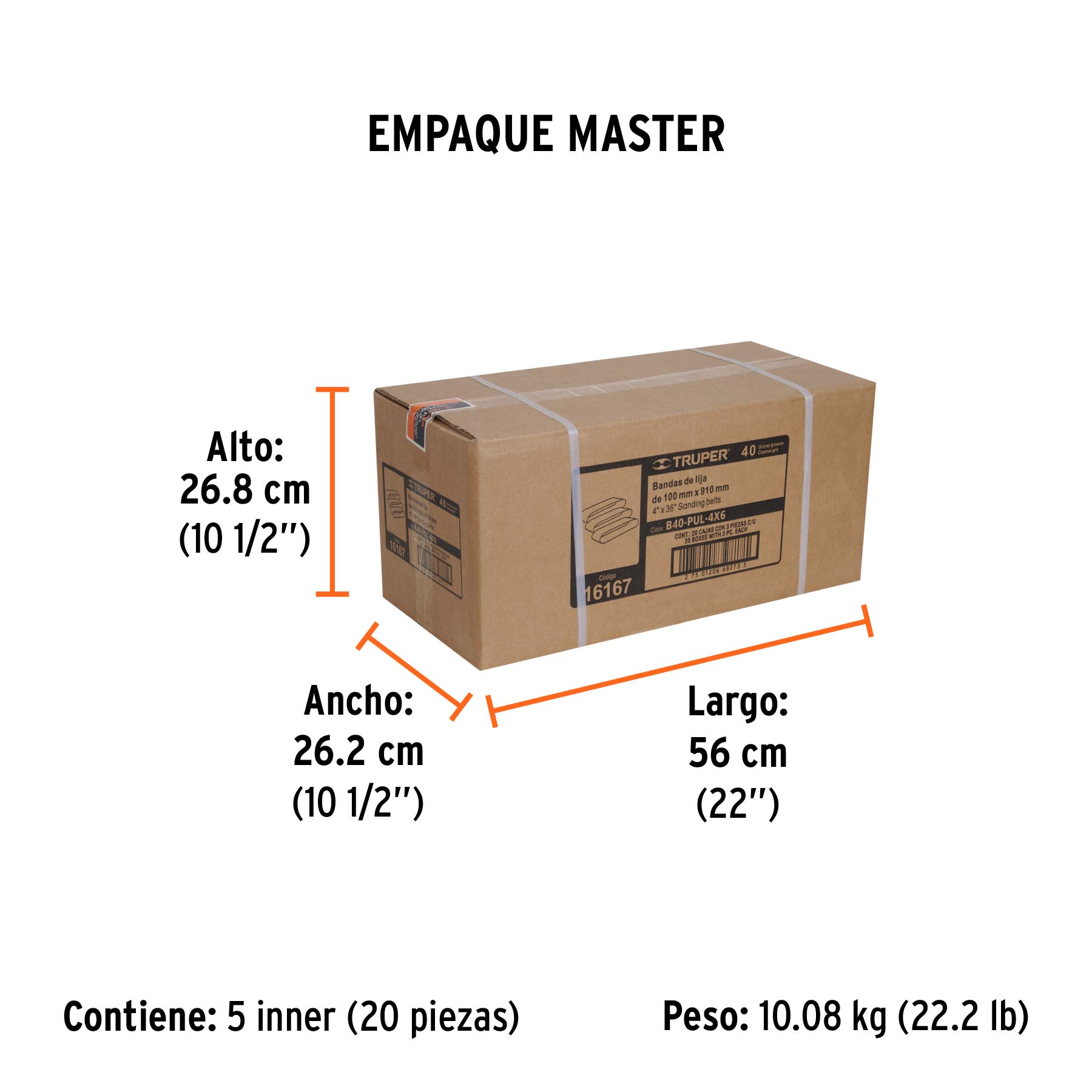 Caja con 3 bandas de lija 4" x 36" grano 40 para PUL-4X6T - Empaque