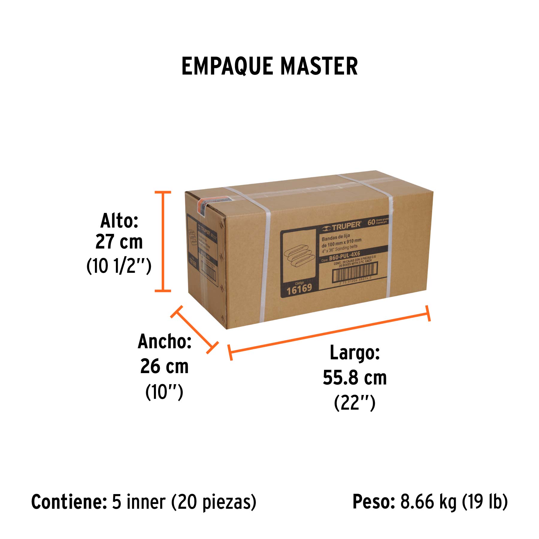 Caja con 3 bandas de lija 4" x 36" grano 60 para PUL-4X6T - Empaque