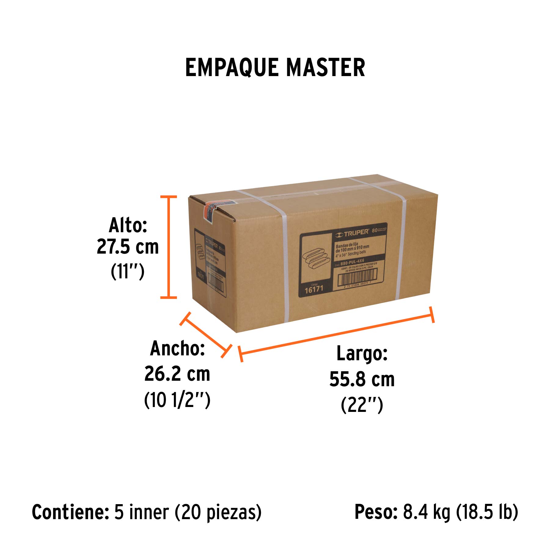 Caja con 3 bandas de lija 4" x 36" grano 80 para PUL-4X6T - Empaque
