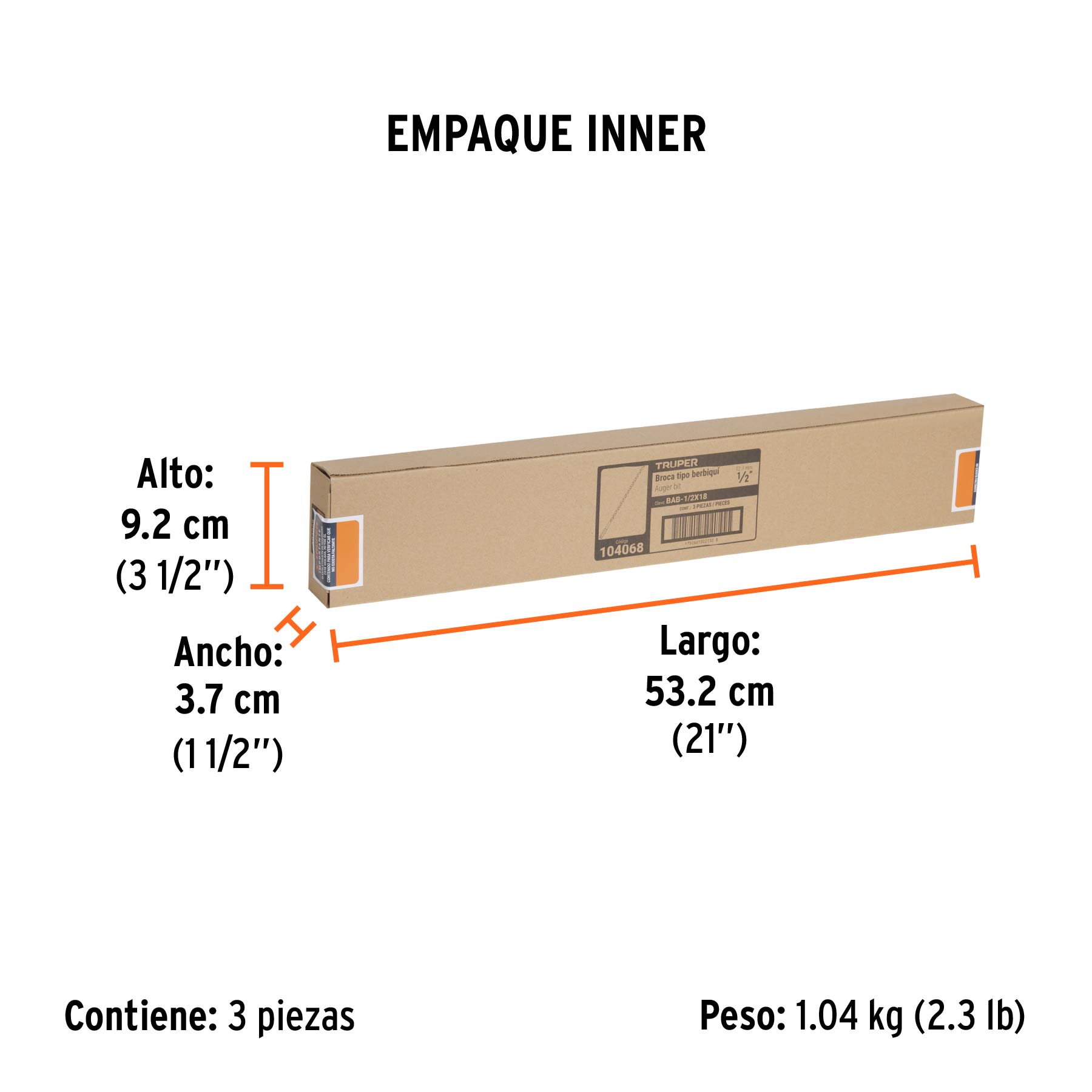 Broca auger tipo berbiquí 1/2" X 18", TRUPER - Empaque