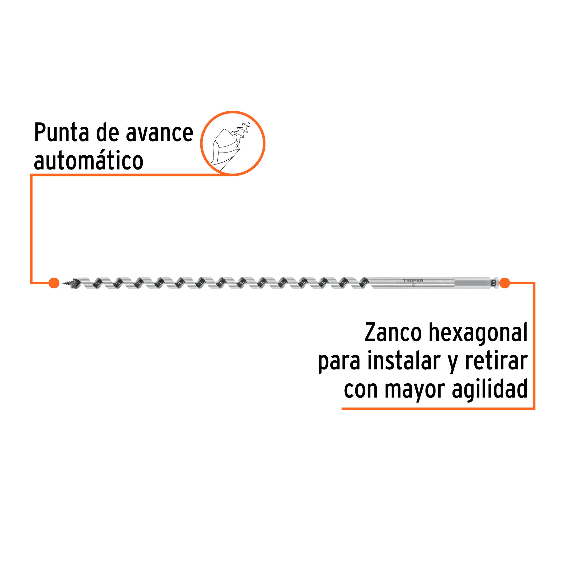 Broca auger tipo berbiquí 1/2" X 18", TRUPER