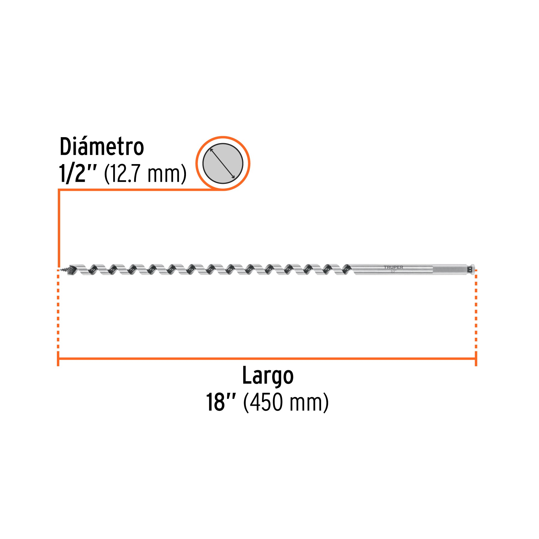 Broca auger tipo berbiquí 1/2" X 18", TRUPER