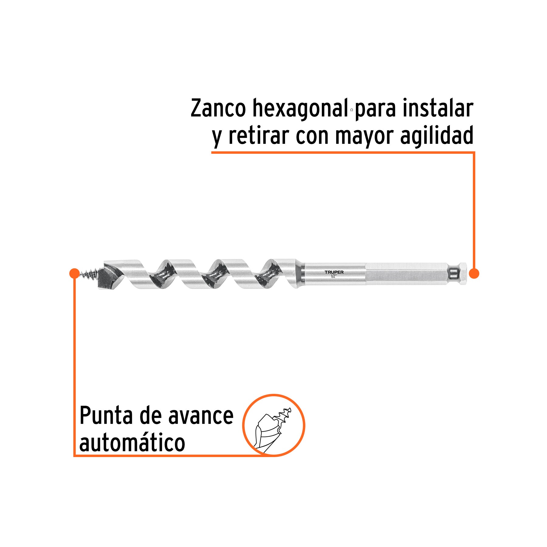 Broca auger tipo berbiquí 1/2" X 6", TRUPER