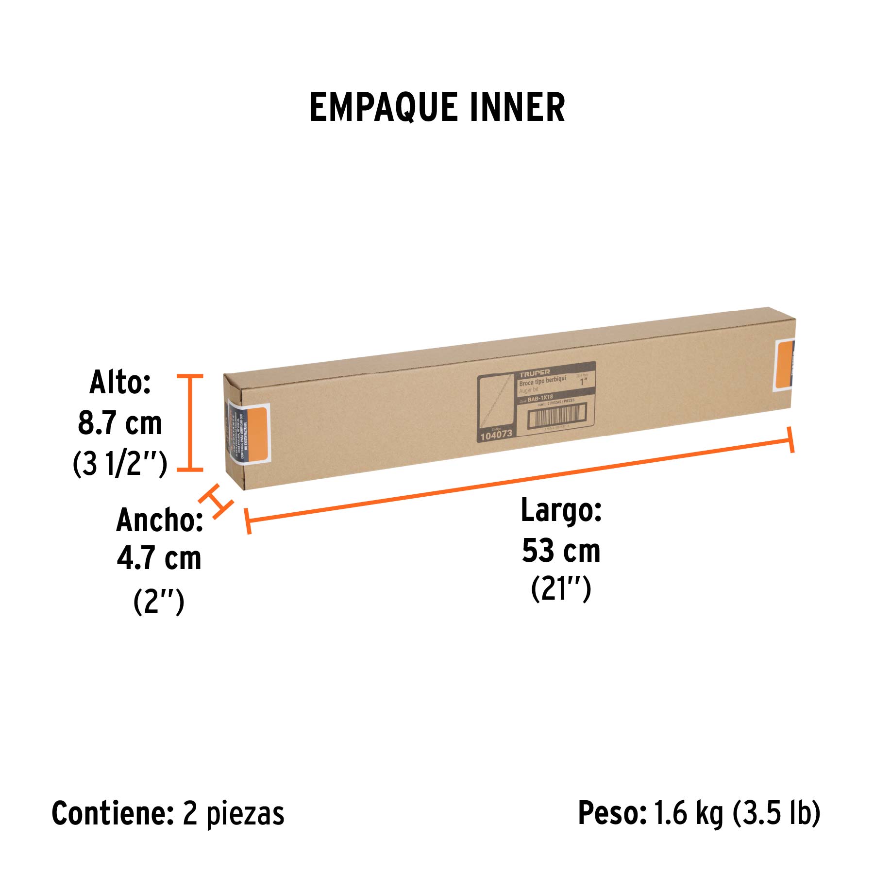 Broca auger tipo berbiquí 1" X 18", TRUPER - Empaque