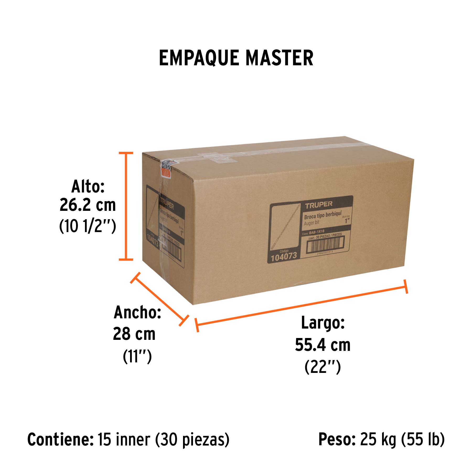 Broca auger tipo berbiquí 1" X 18", TRUPER - Empaque