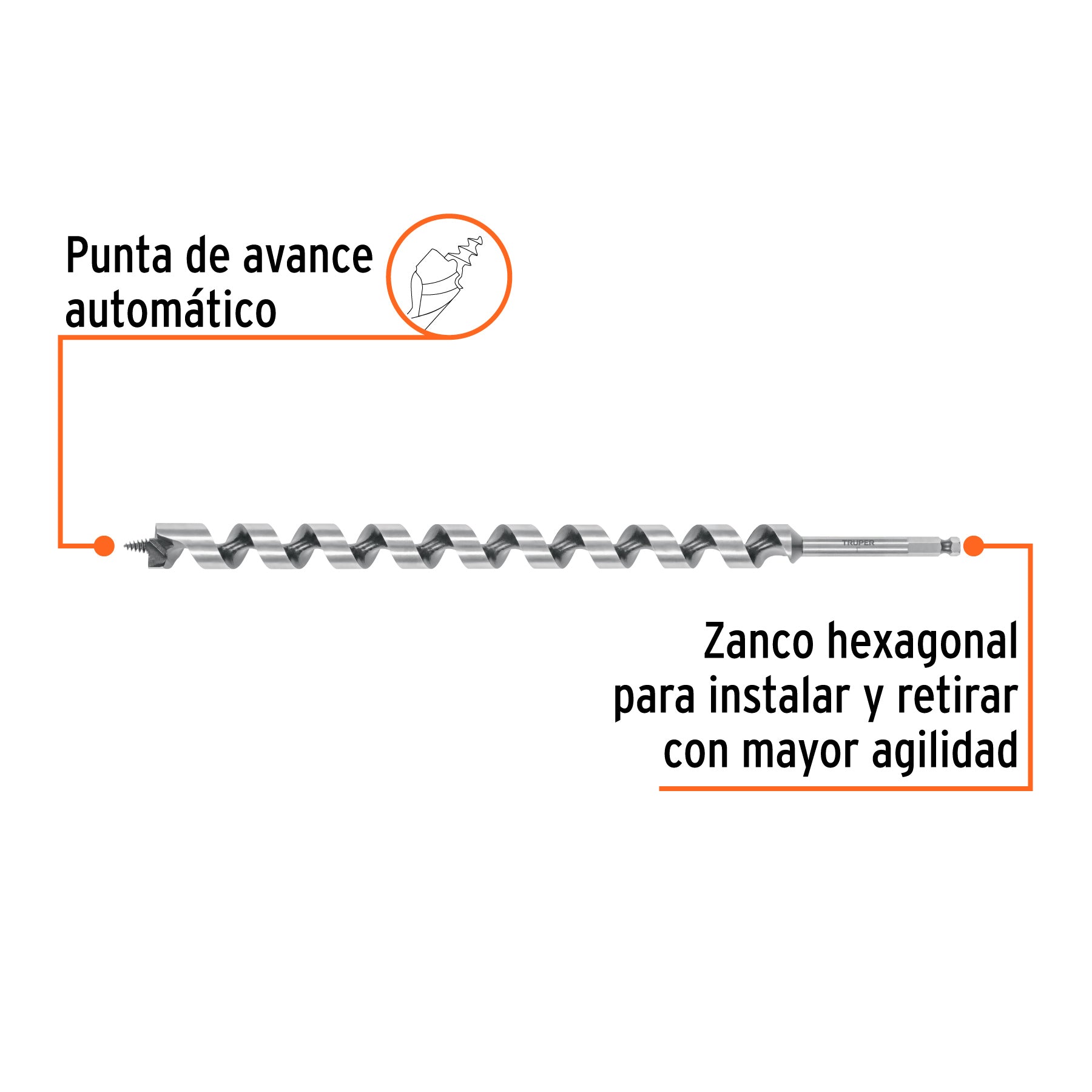 Broca auger tipo berbiquí 1" X 18", TRUPER