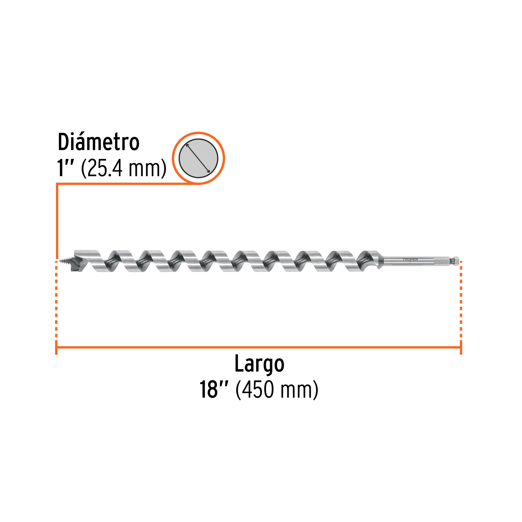 Broca auger tipo berbiquí 1" X 18", TRUPER