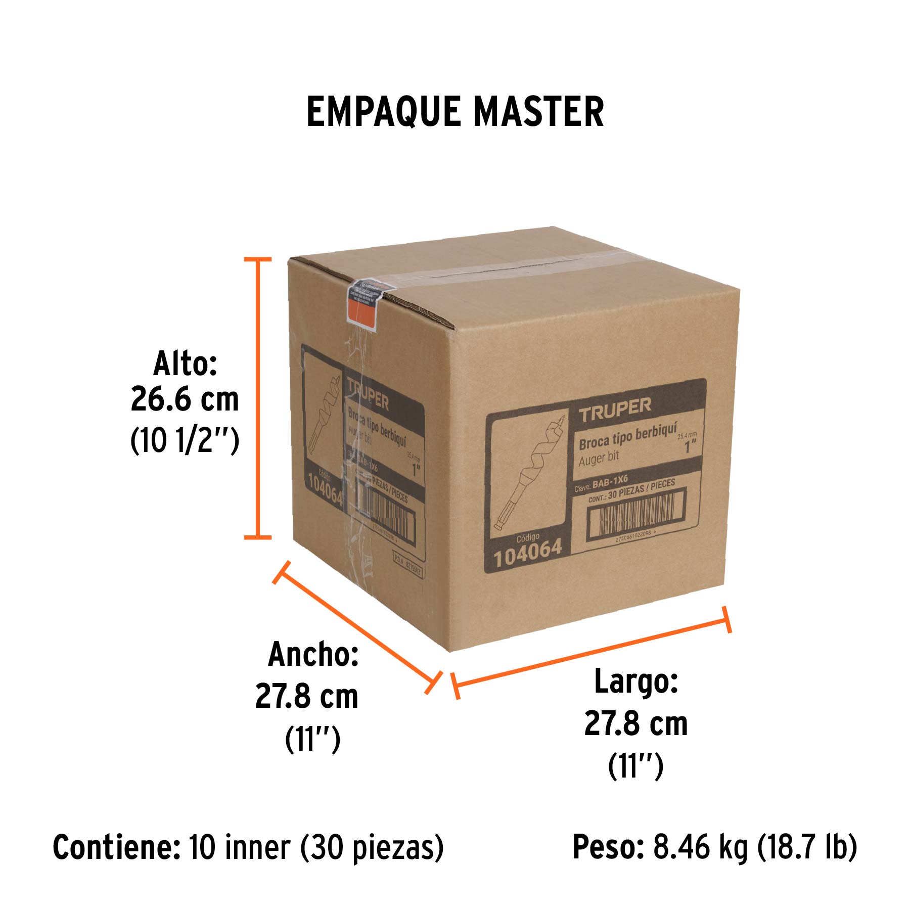 Broca auger tipo berbiquí 1" X 6", TRUPER - Empaque