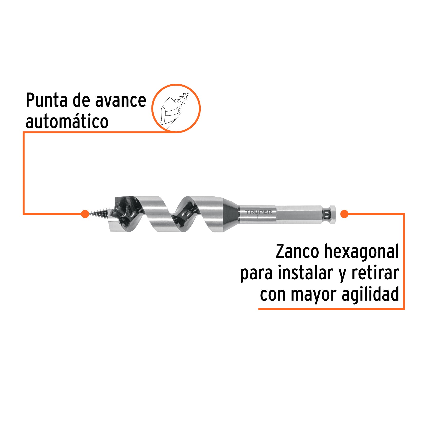 Broca auger tipo berbiquí 1" X 6", TRUPER