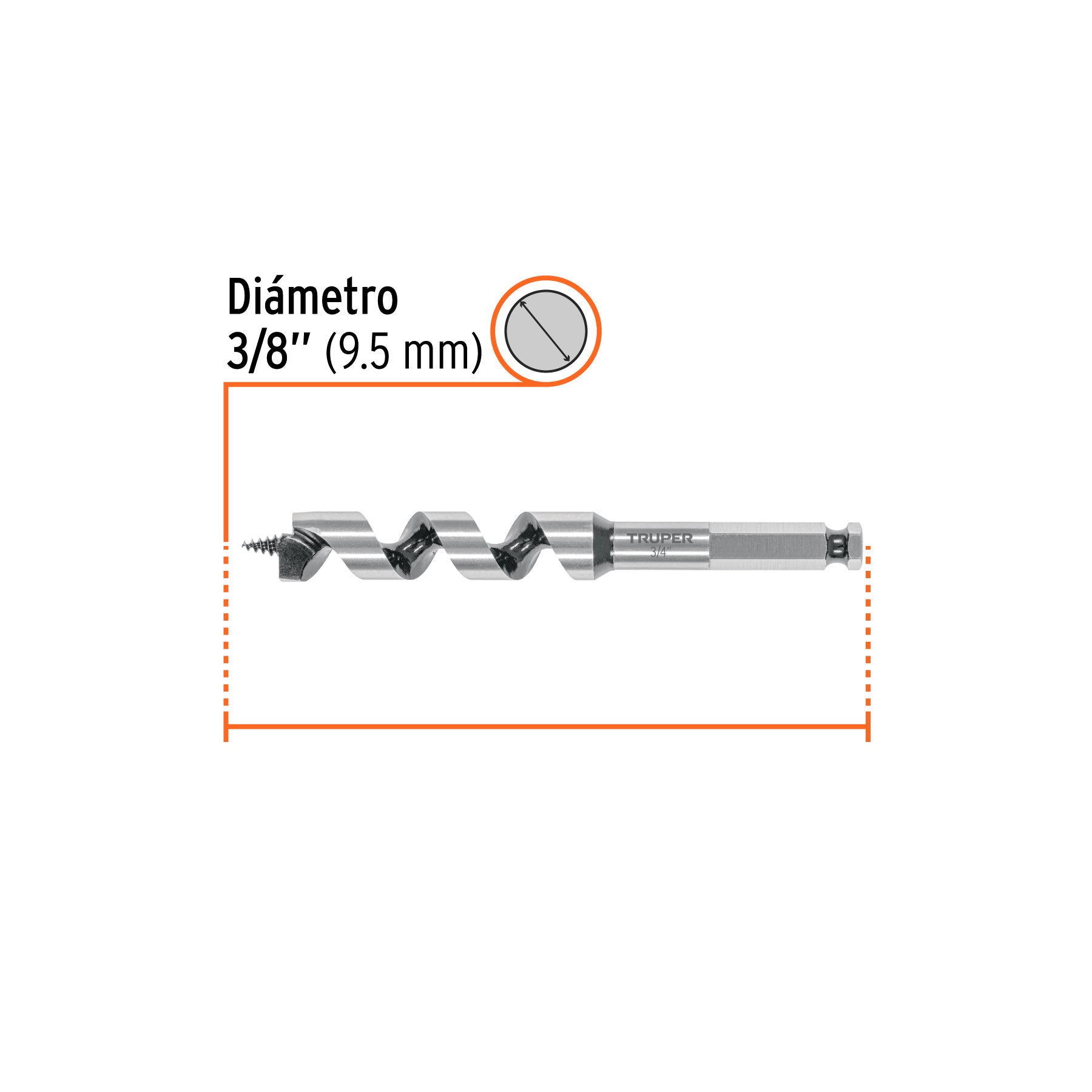 Broca auger tipo berbiquí 3/4" X 6", TRUPER