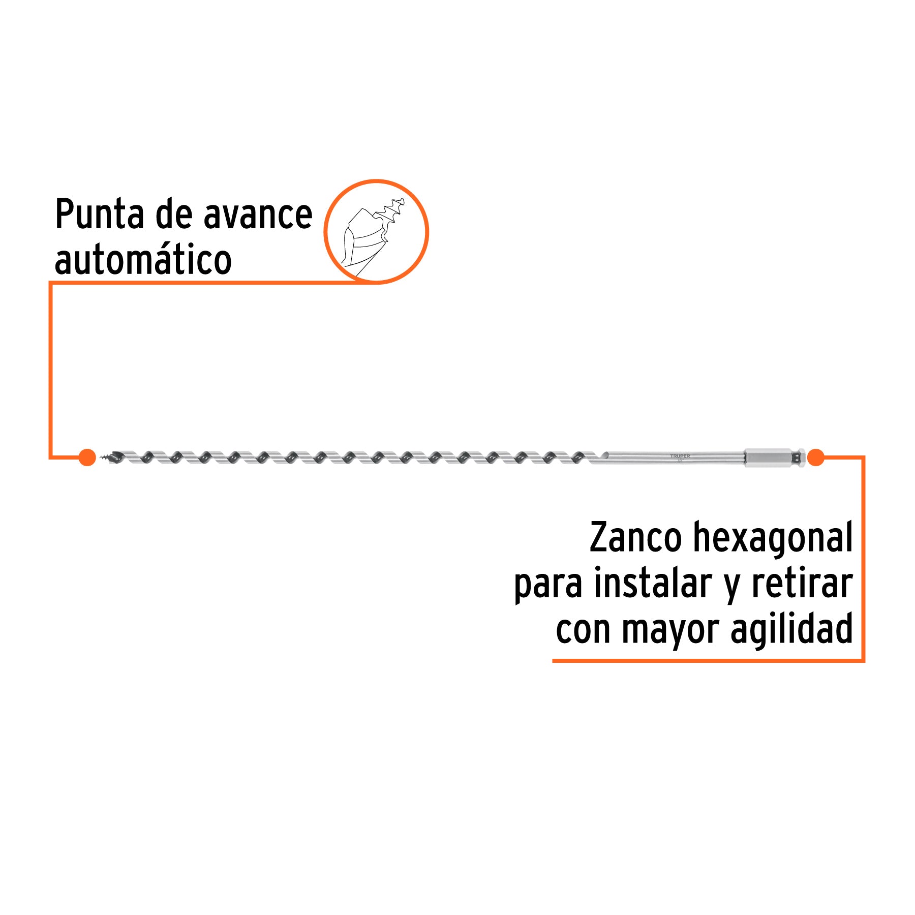 Broca auger tipo berbiquí 3/8" X 18", TRUPER