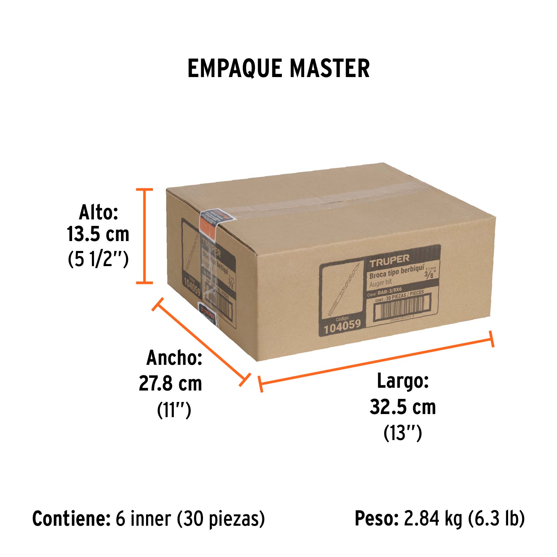 Broca auger tipo berbiquí 3/8" X 6", TRUPER - Empaque