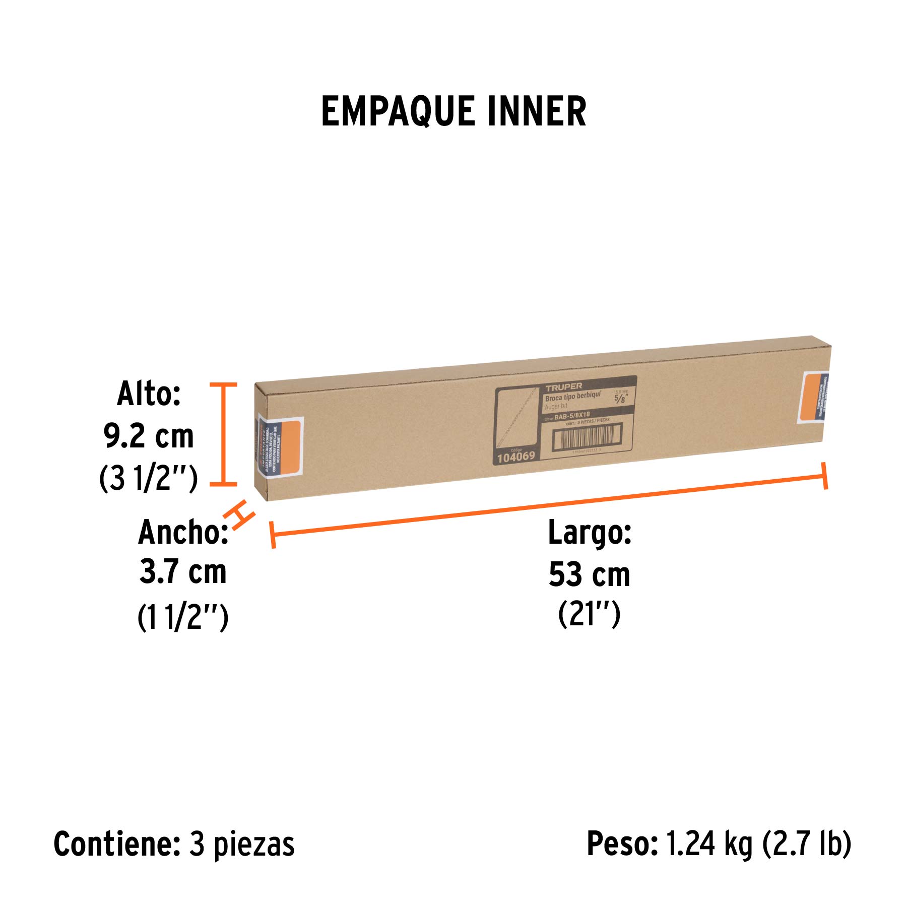 Broca auger tipo berbiquí 5/8" X 18", TRUPER - Empaque
