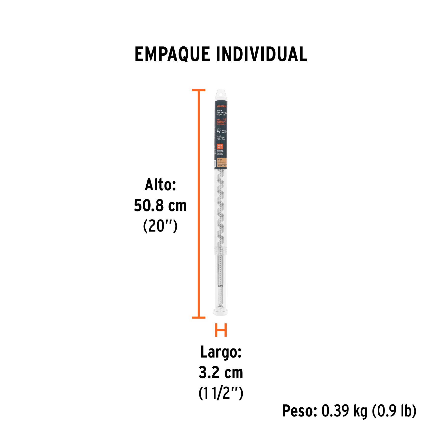 Broca auger tipo berbiquí 5/8" X 18", TRUPER - Empaque