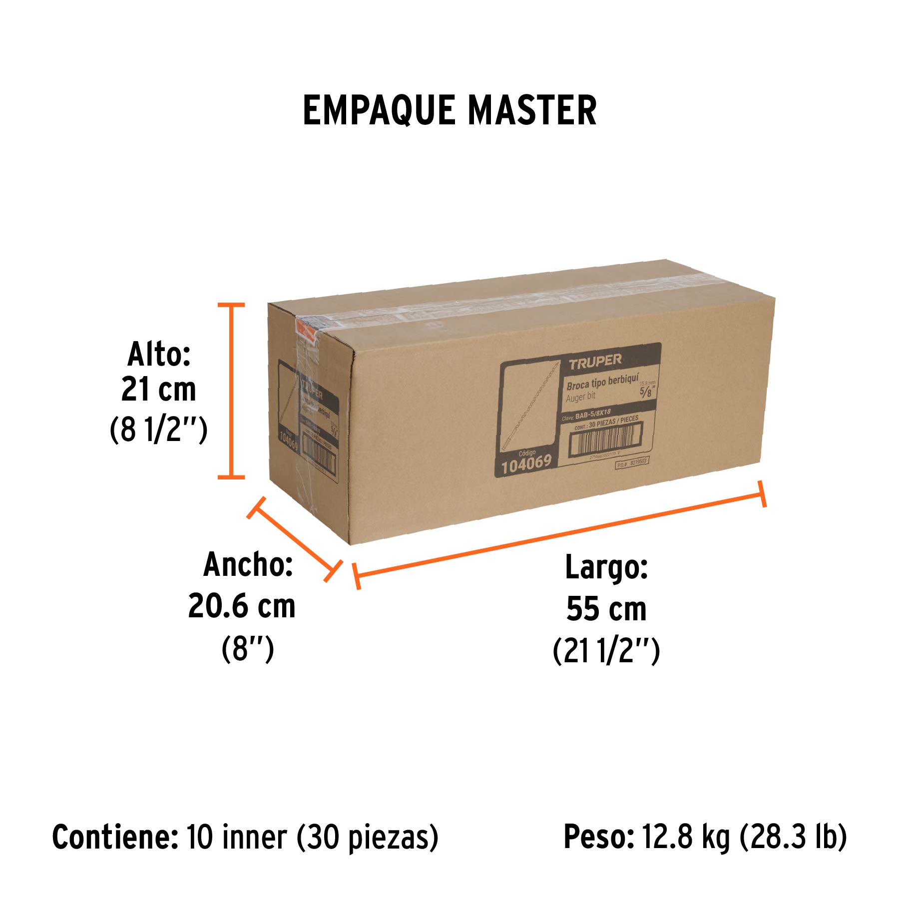 Broca auger tipo berbiquí 5/8" X 18", TRUPER - Empaque