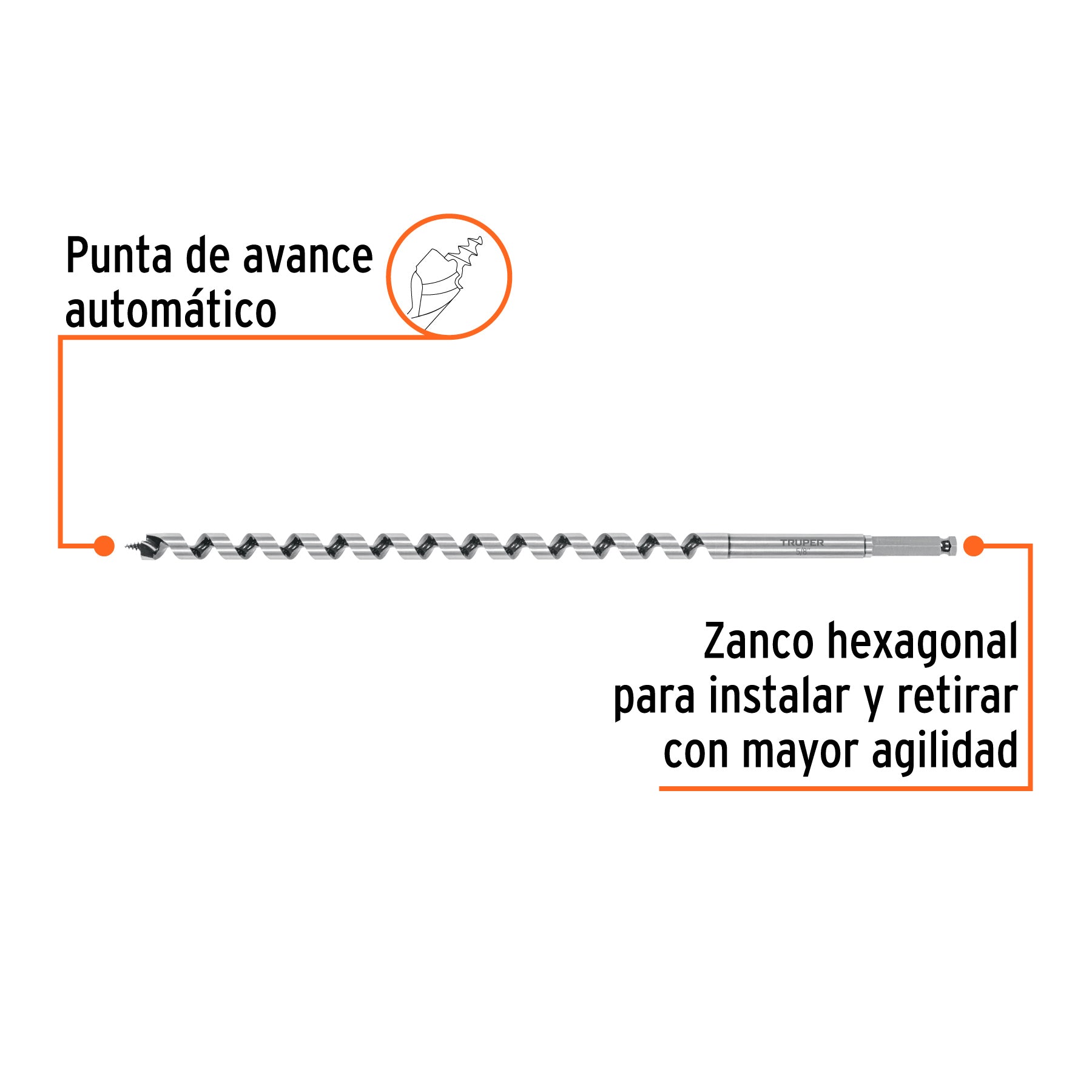 Broca auger tipo berbiquí 5/8" X 18", TRUPER