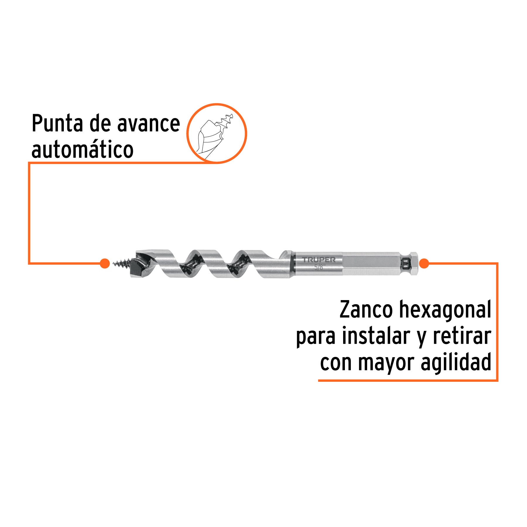 Broca auger tipo berbiquí 5/8" X 6", TRUPER
