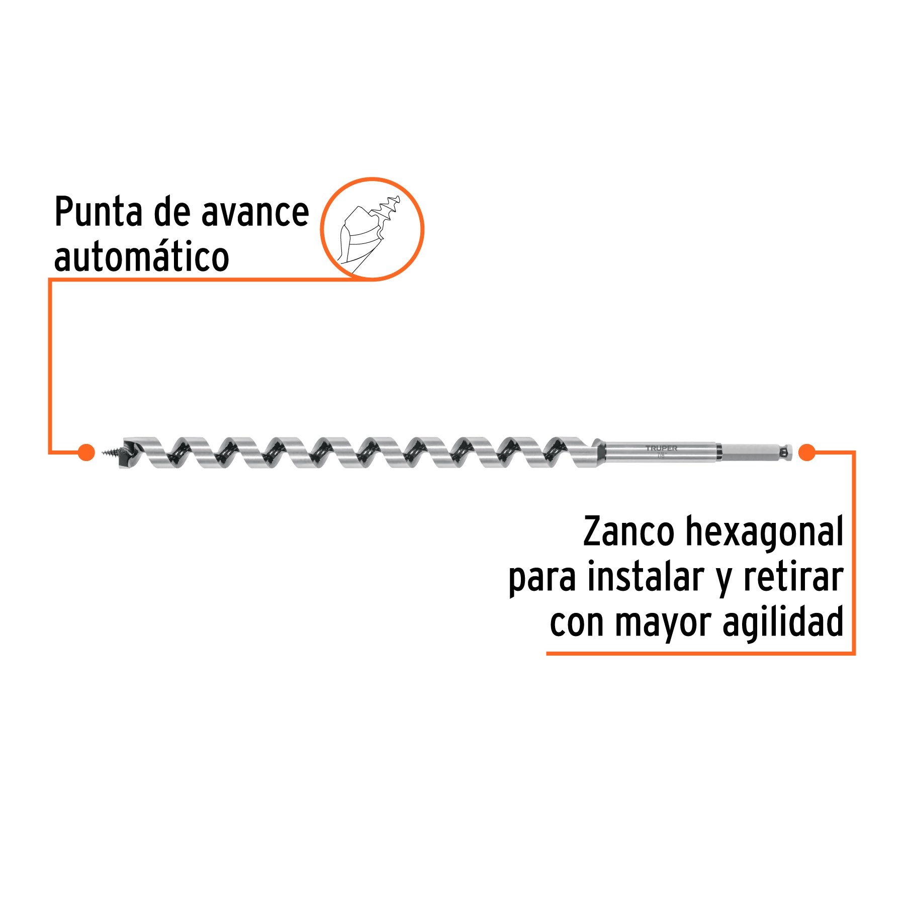 Broca auger tipo berbiquí 7/8" X 18", TRUPER