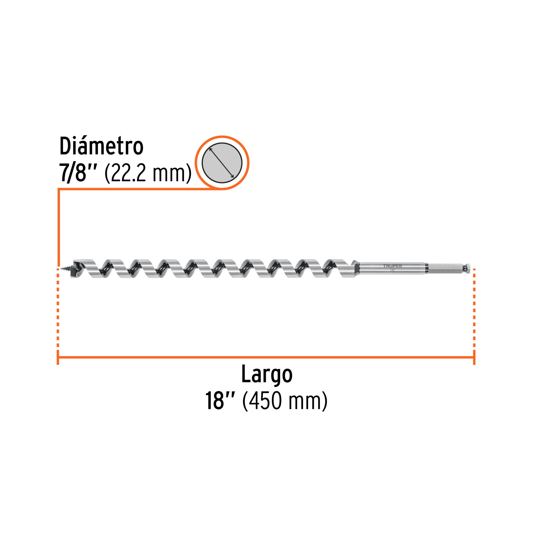 Broca auger tipo berbiquí 7/8" X 18", TRUPER