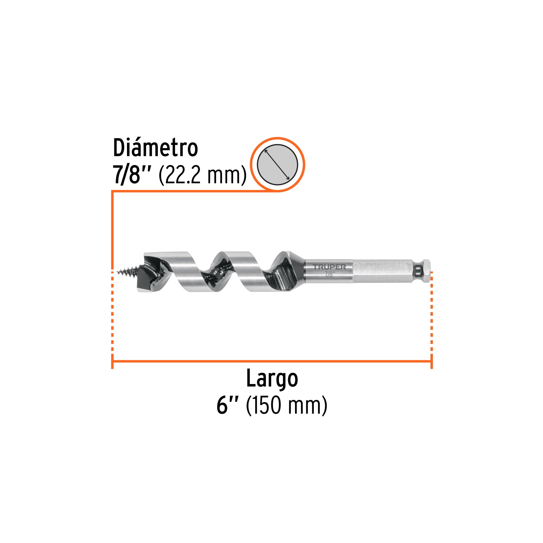Broca auger tipo berbiquí 7/8" X 6", TRUPER