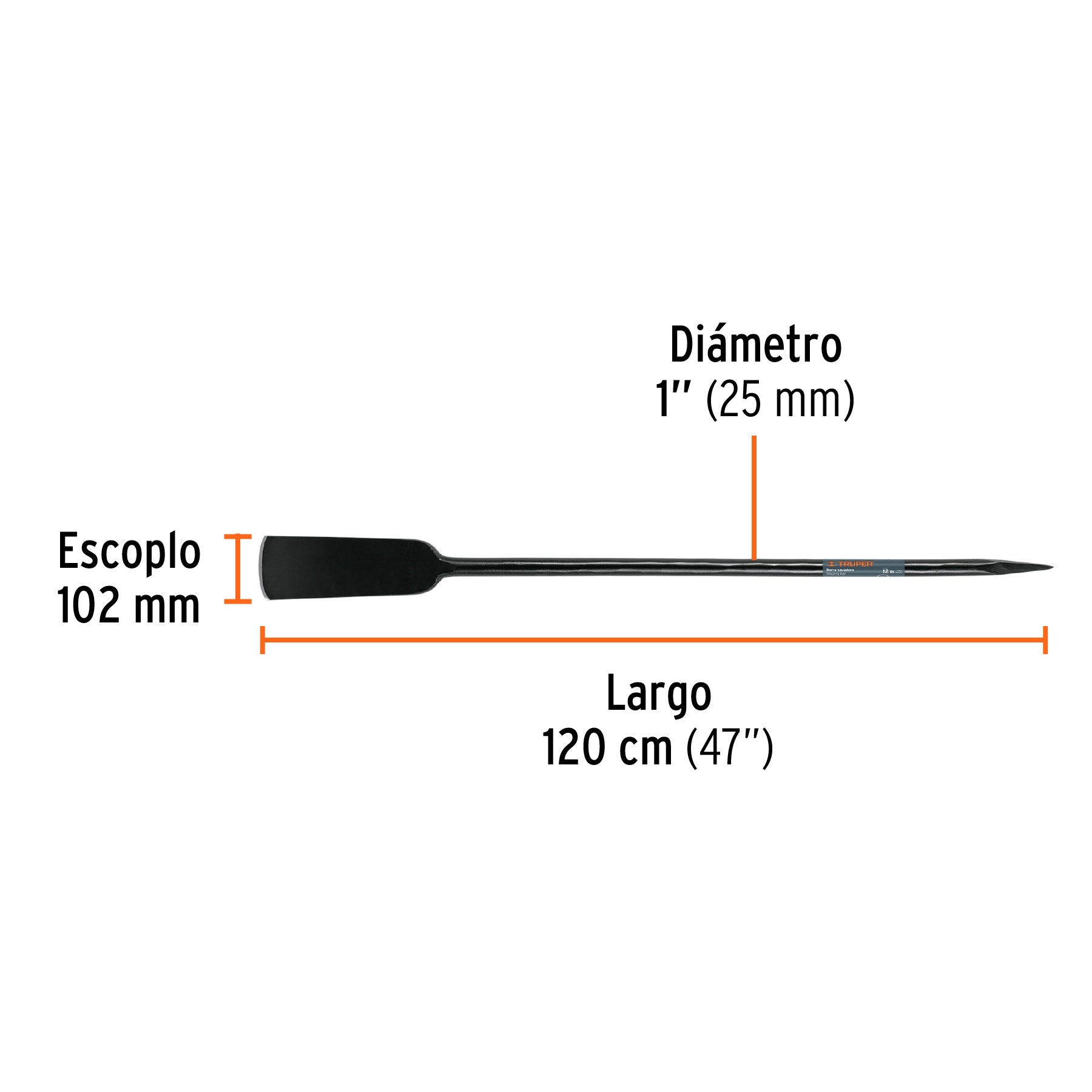 Barra cavadora 1" x 120 cm, escoplo 102 mm, TRUPER