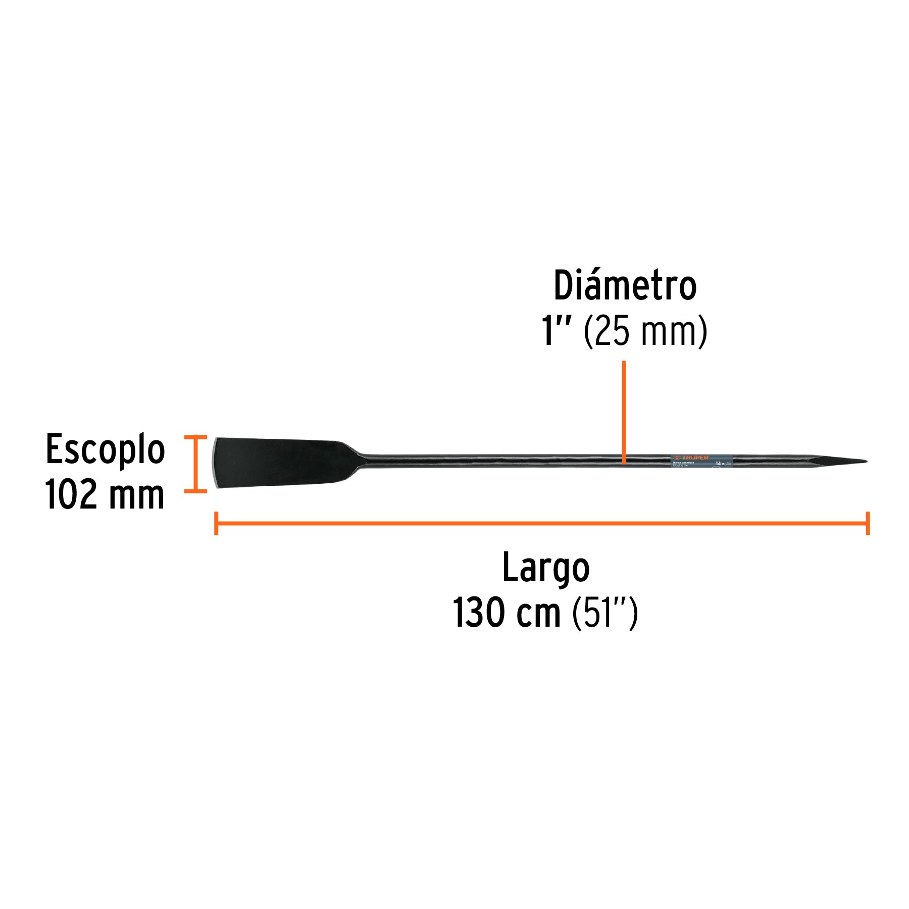 Barra cavadora 1" x 130 cm, escoplo 102 mm, TRUPER