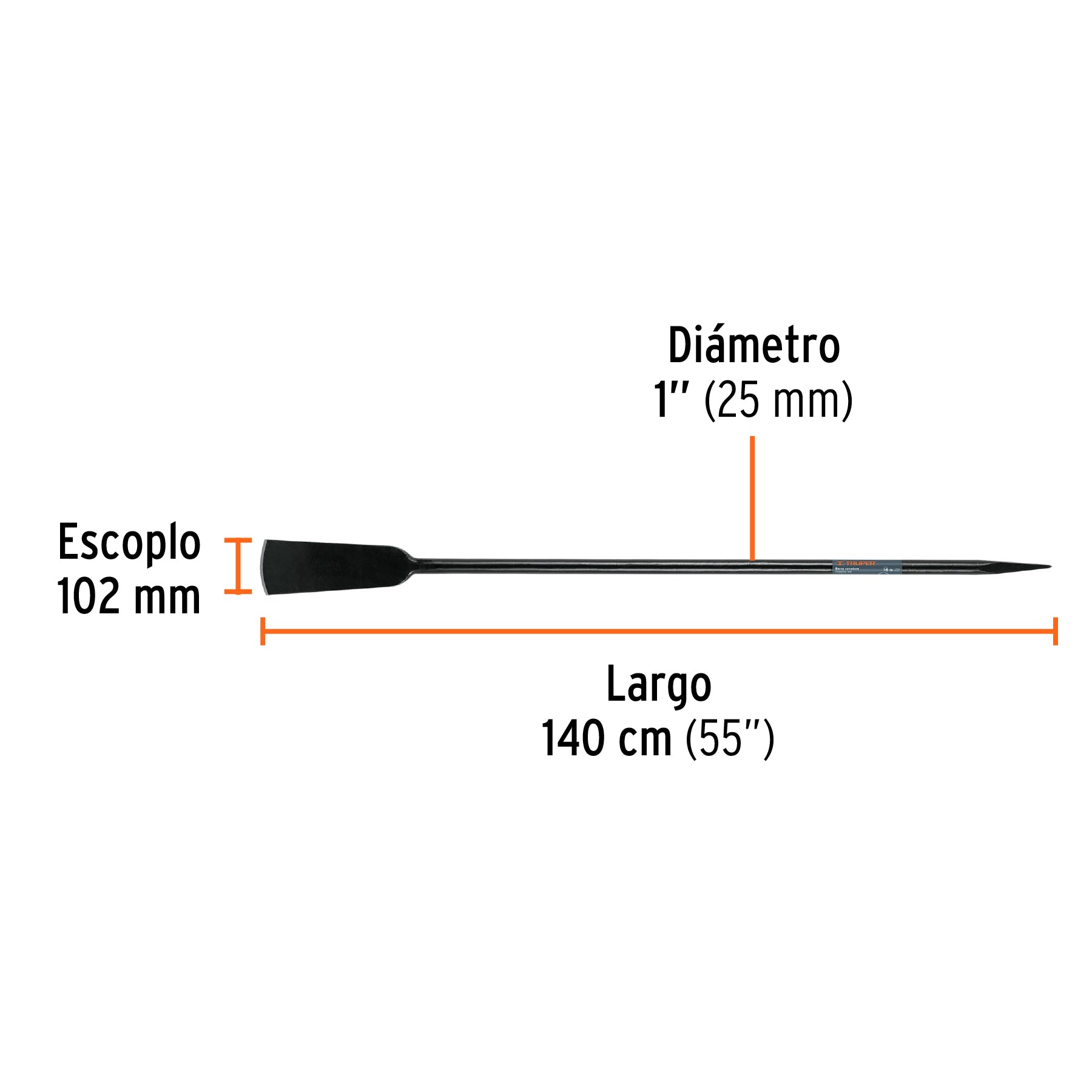 Barra cavadora 1" x 140 cm, escoplo 102 mm, TRUPER