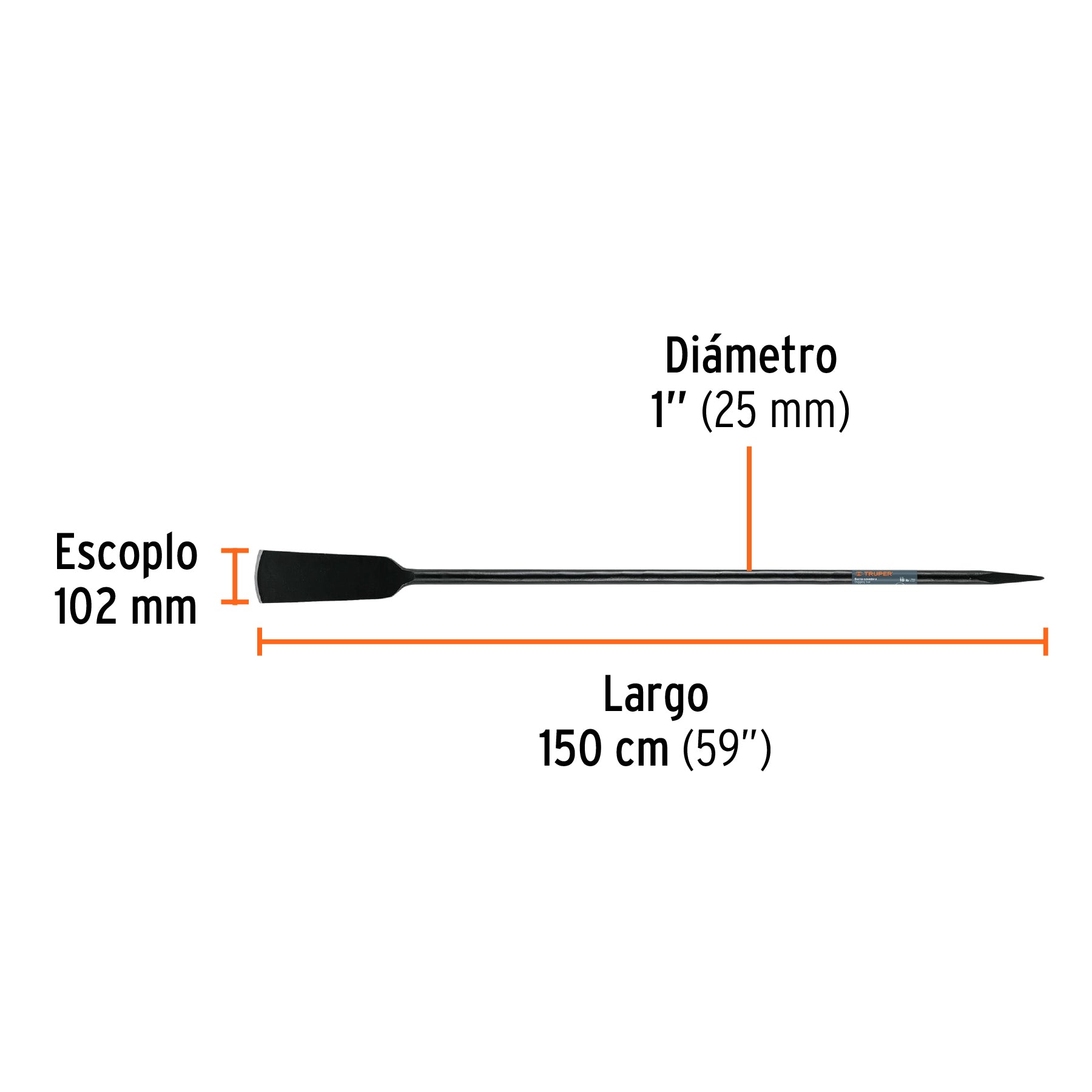 Barra cavadora 1" x 150 cm, escoplo 102 mm, TRUPER
