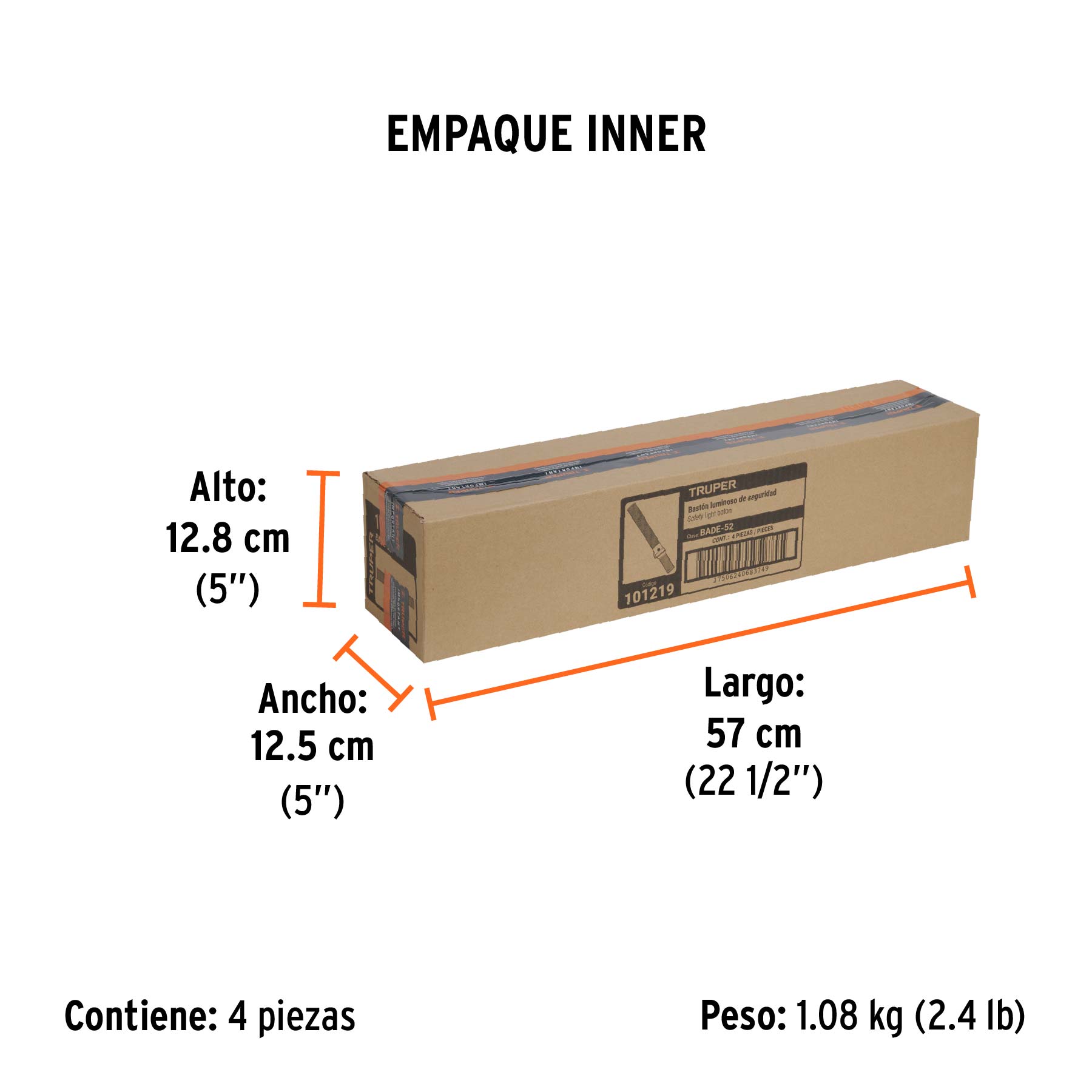 Bastón luminoso de 53 cm con luz LED y clip para cinturón - Empaque