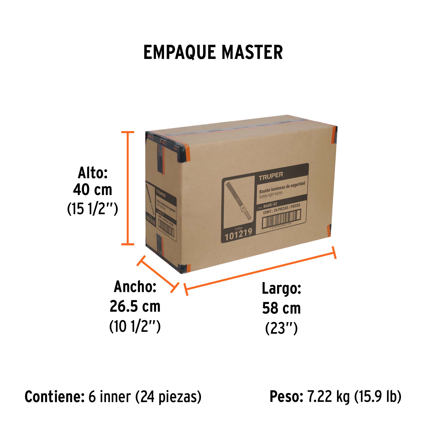 Bastón luminoso de 53 cm con luz LED y clip para cinturón - Empaque