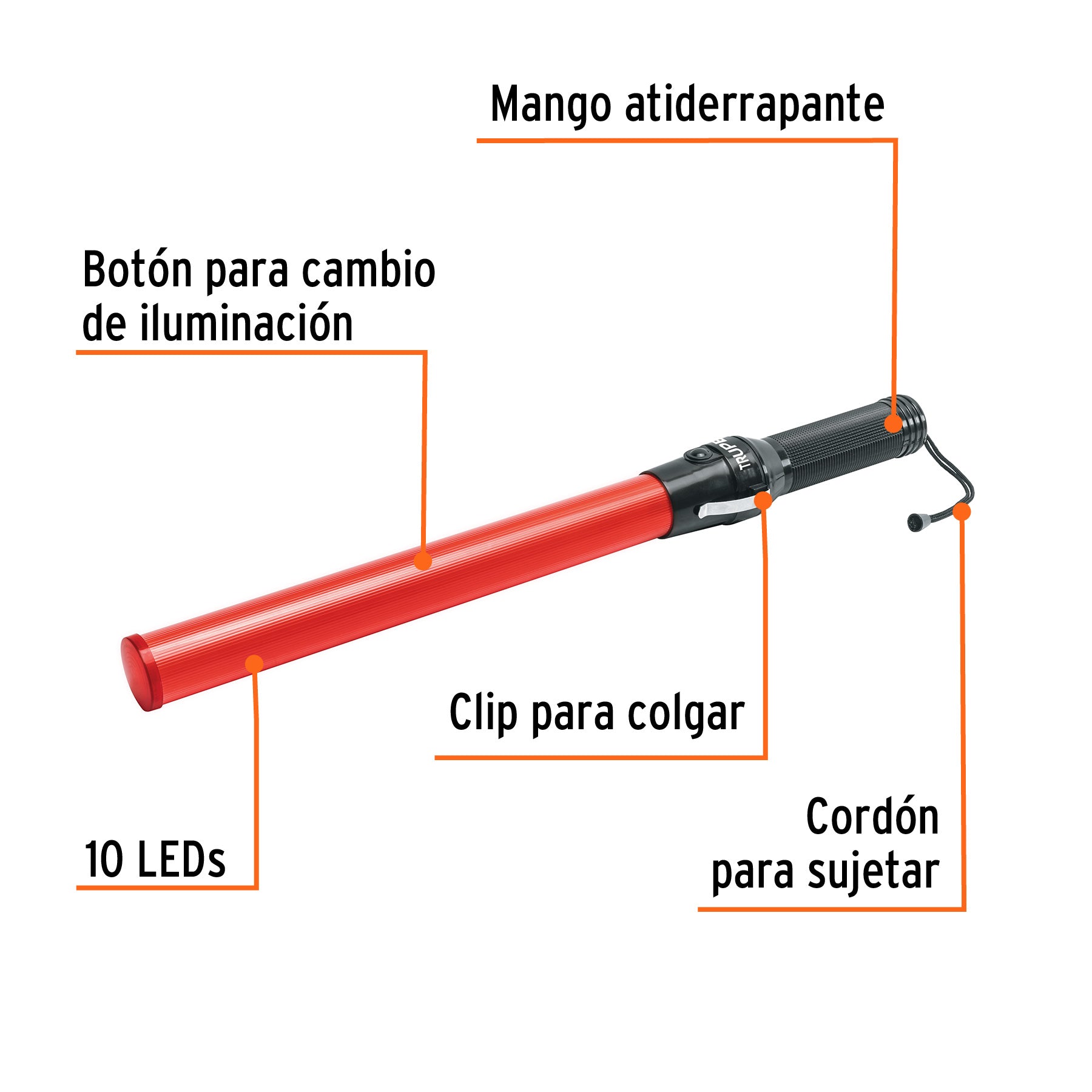 Bastón luminoso de 53 cm con luz LED y clip para cinturón